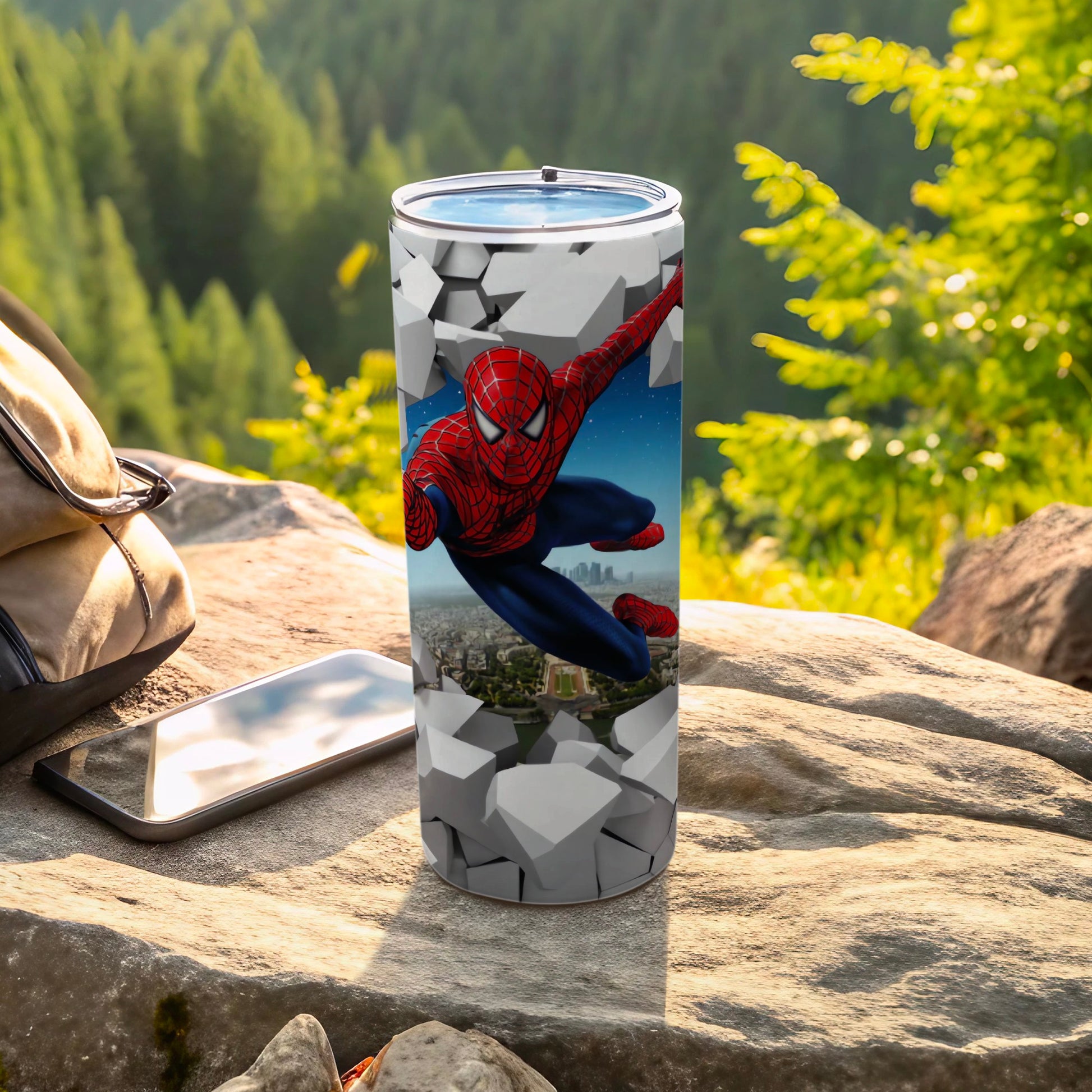 Spider-Man Tumbling Through Cityscape Graphics Tumbler