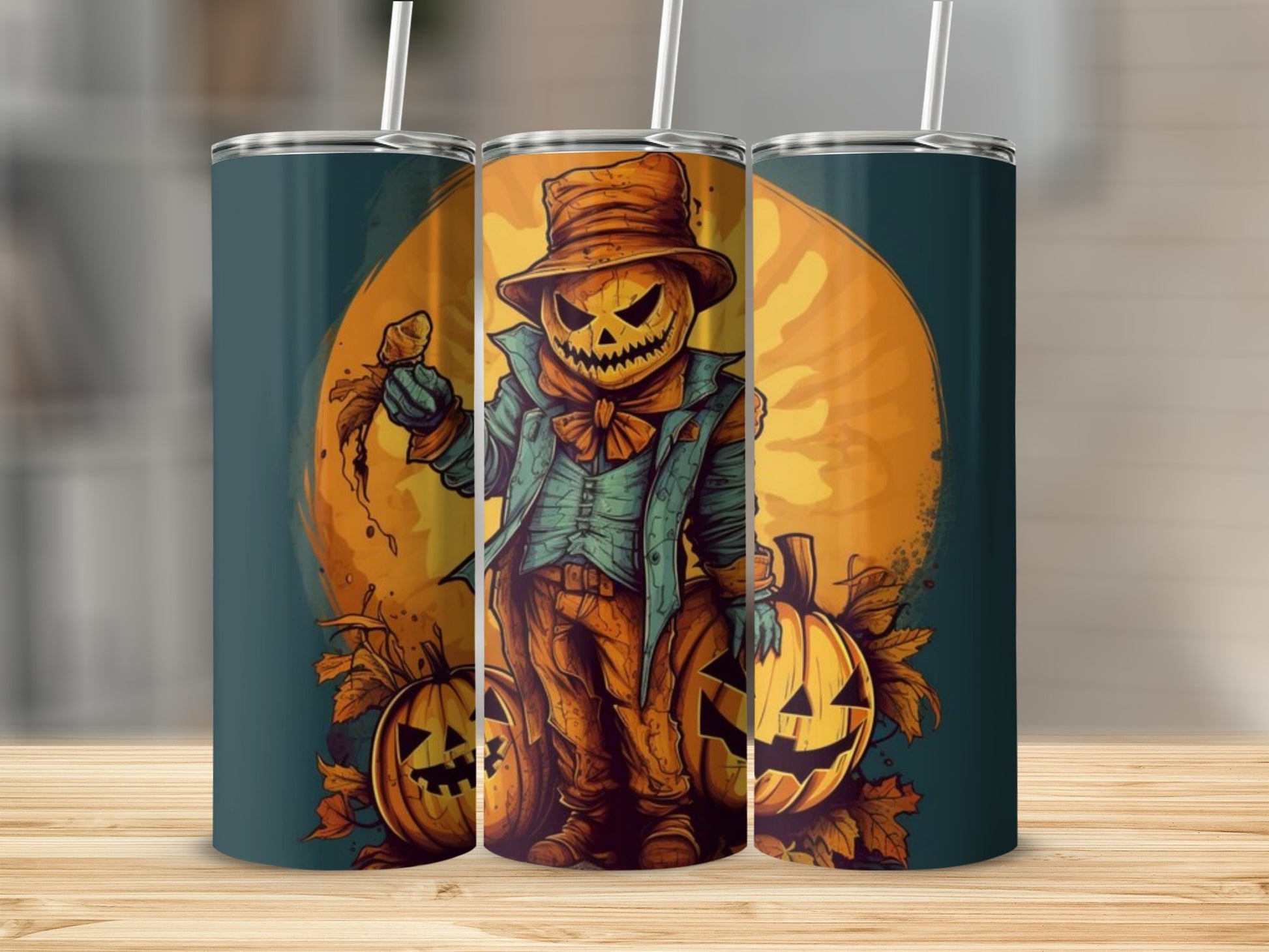 Scarecrow with Pumpkin Halloween Stainless Steel Tumbler