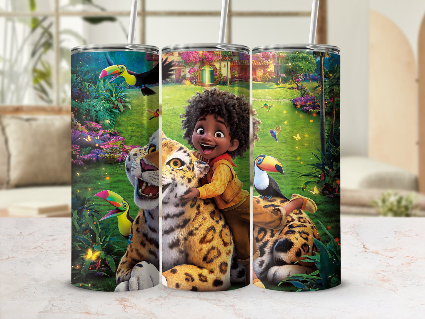 Jungle Adventure Kids Custom Tumbler with Straw Flask