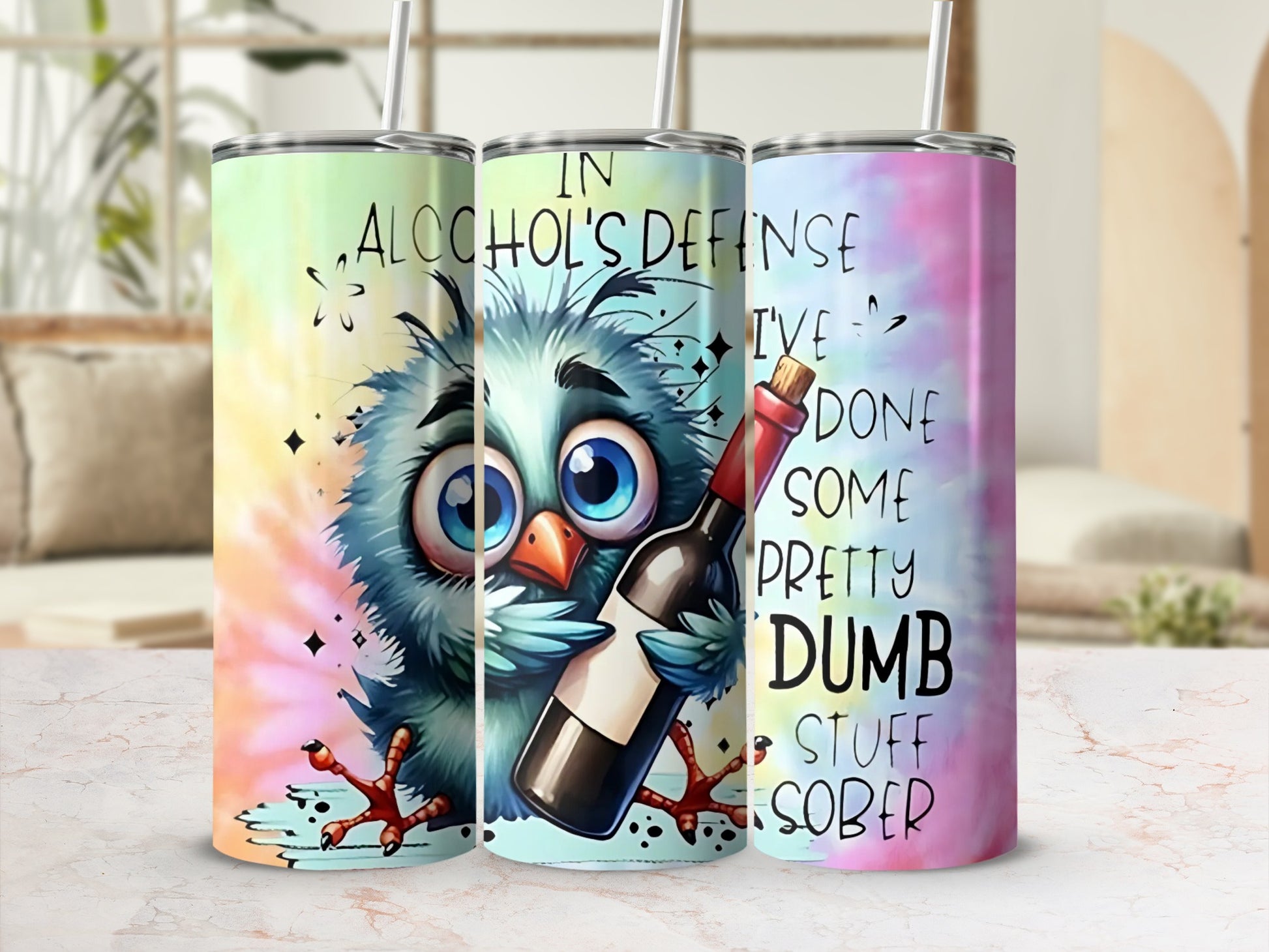 Cute Offbeat Bird With Wine Quote Drinking Tumbler