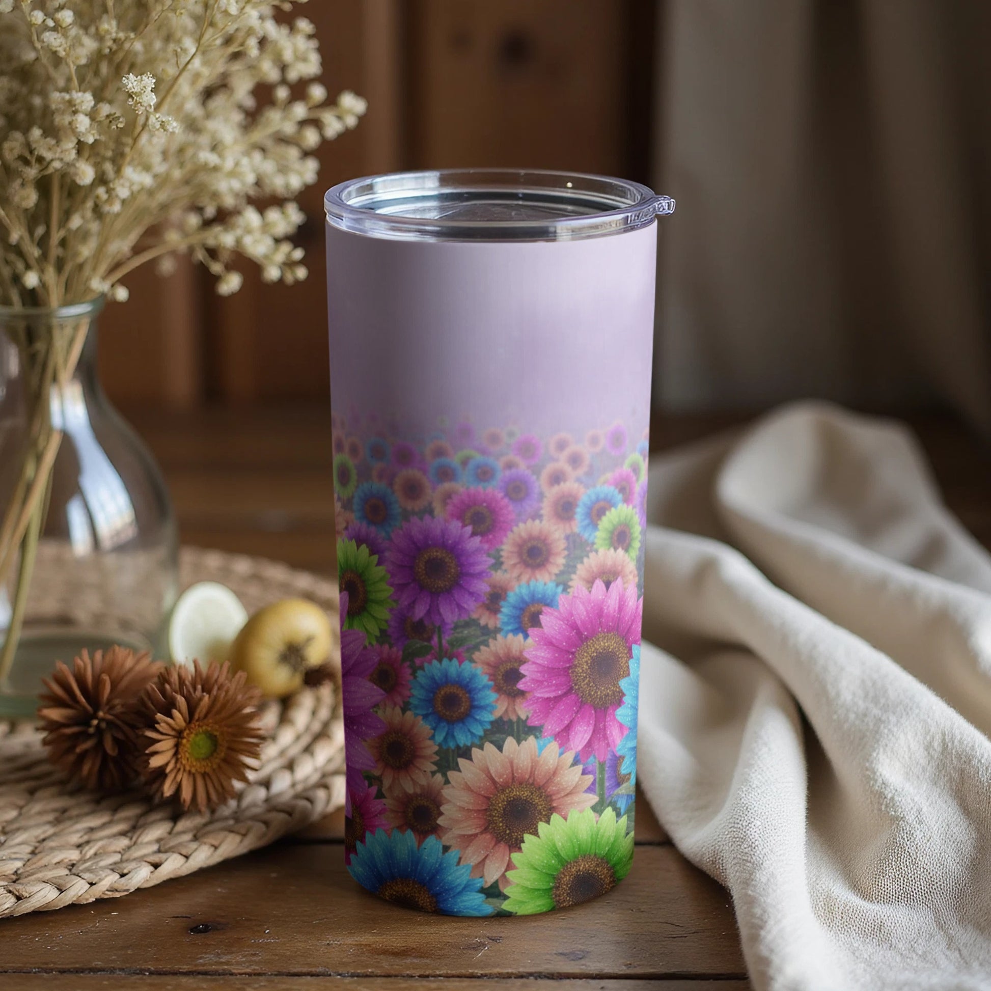 Colorful Floral Tumbler with Lid for All Beverages