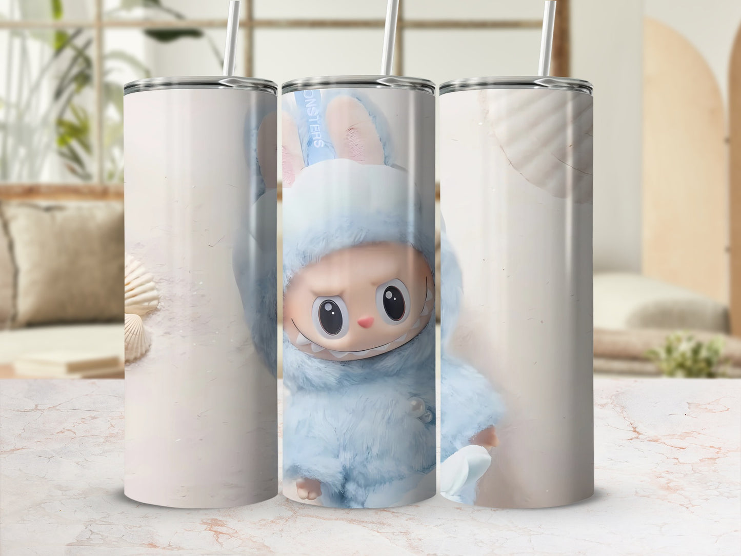 Cute Blue Rabbit Cartoon Design Tumbler For Kids