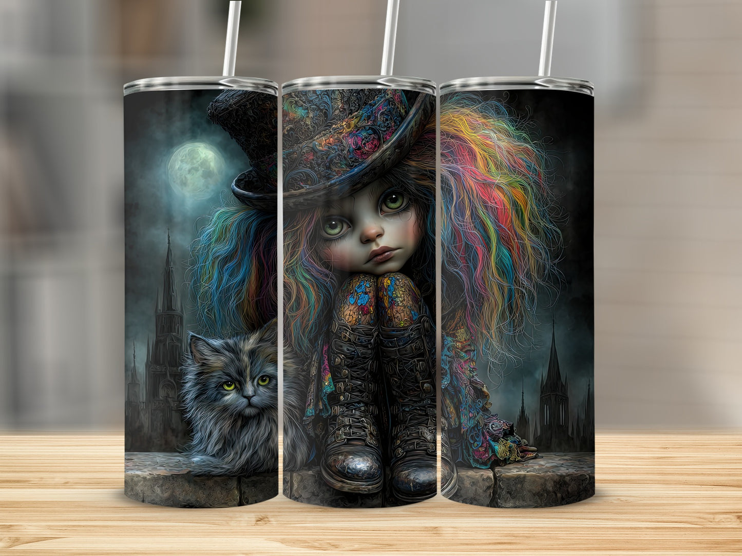 Gothic Steampunk Girl and Cat Themed Tumbler