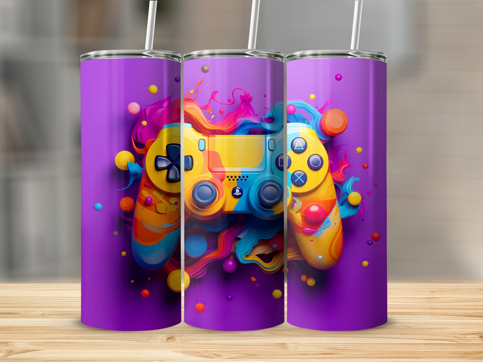 Vibrant Gaming Controller Art Stainless Steel Tumbler