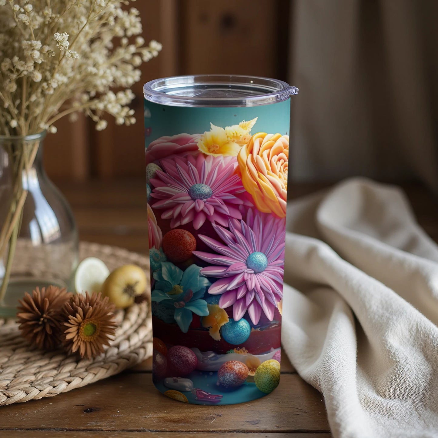 Colorful Floral Design Insulated Tumbler Cup Product