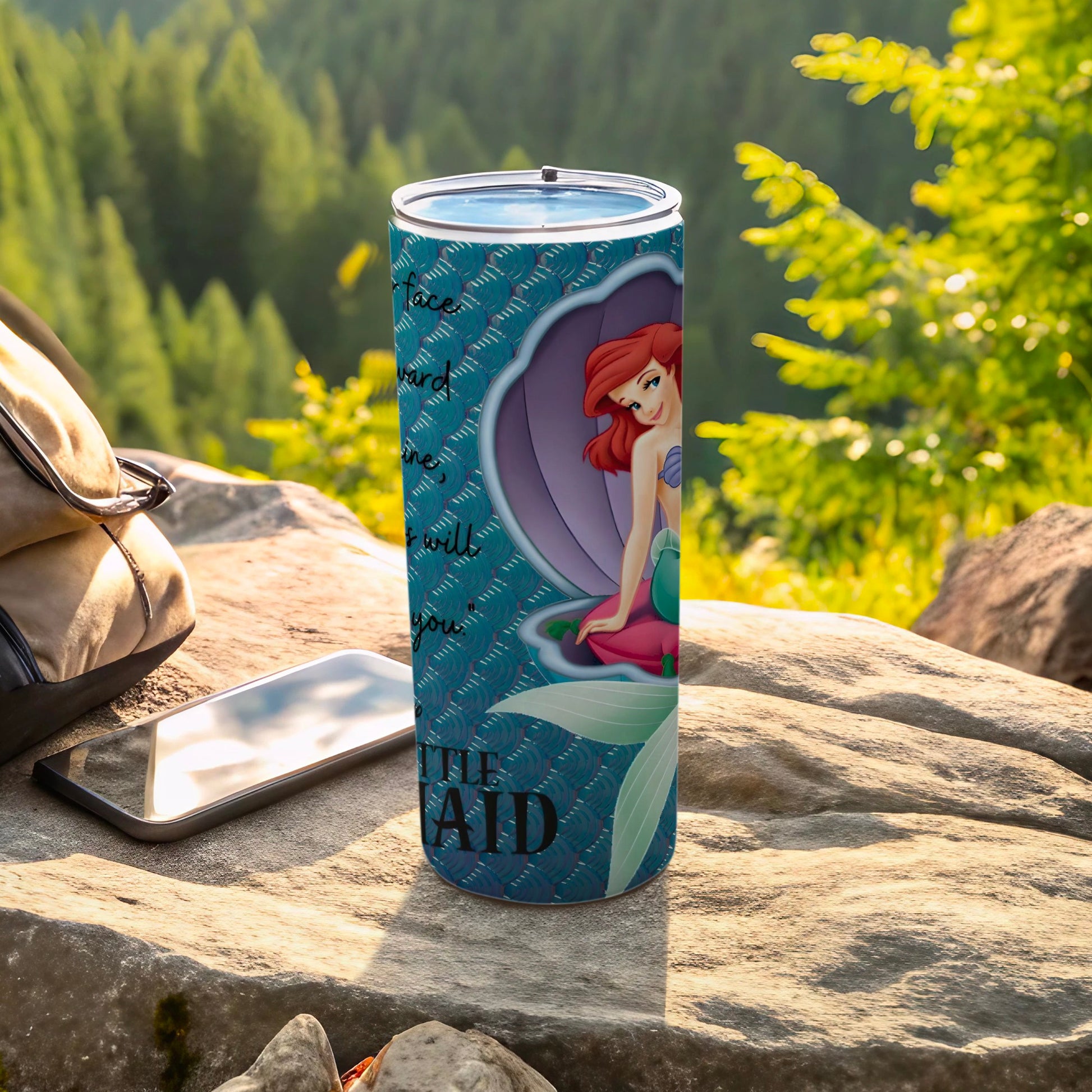 Ariel Mermaid Scene Travel Tumbler With Lid