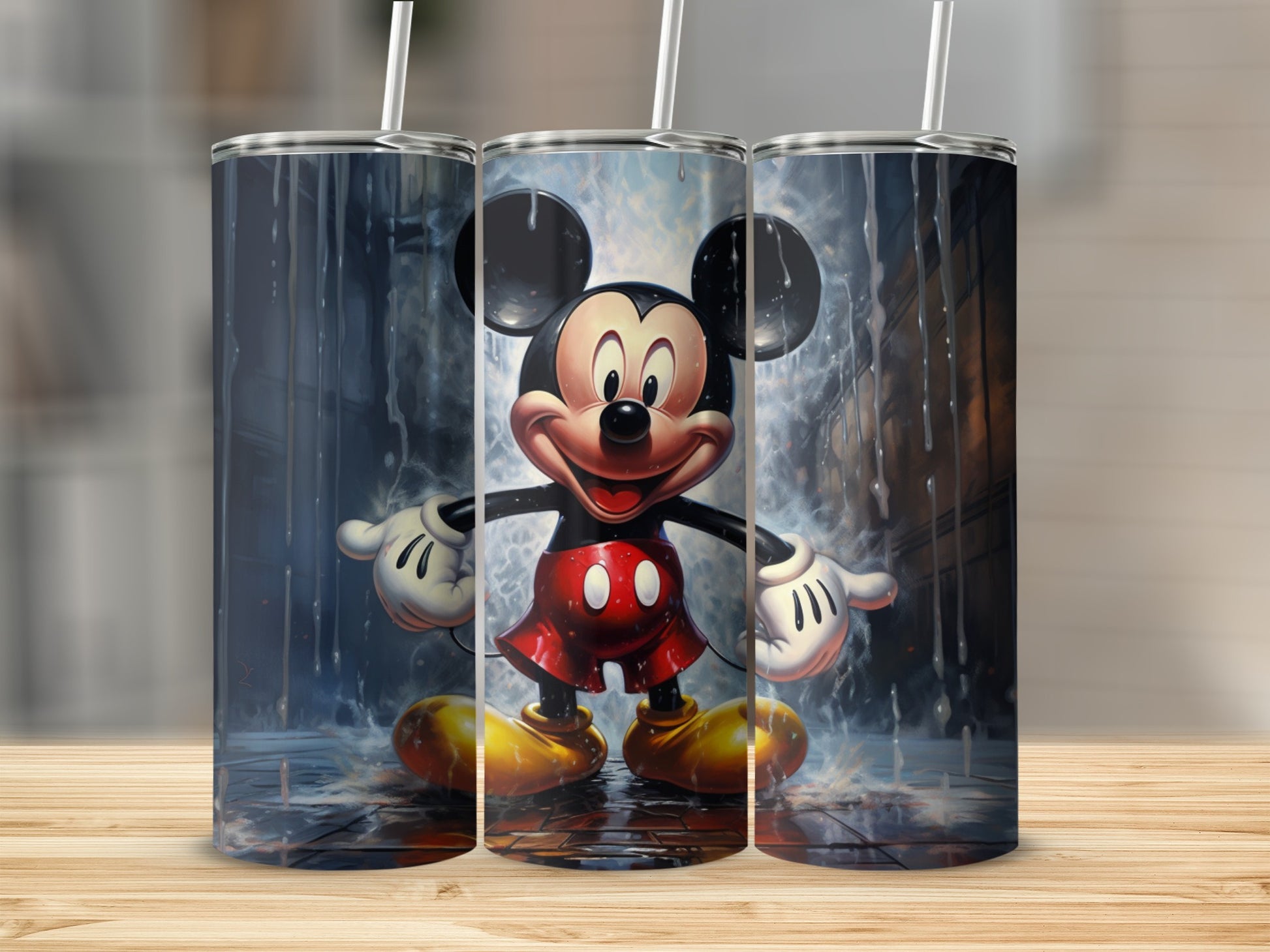 Mickey Mouse Rainy Day Art Travel Tumbler