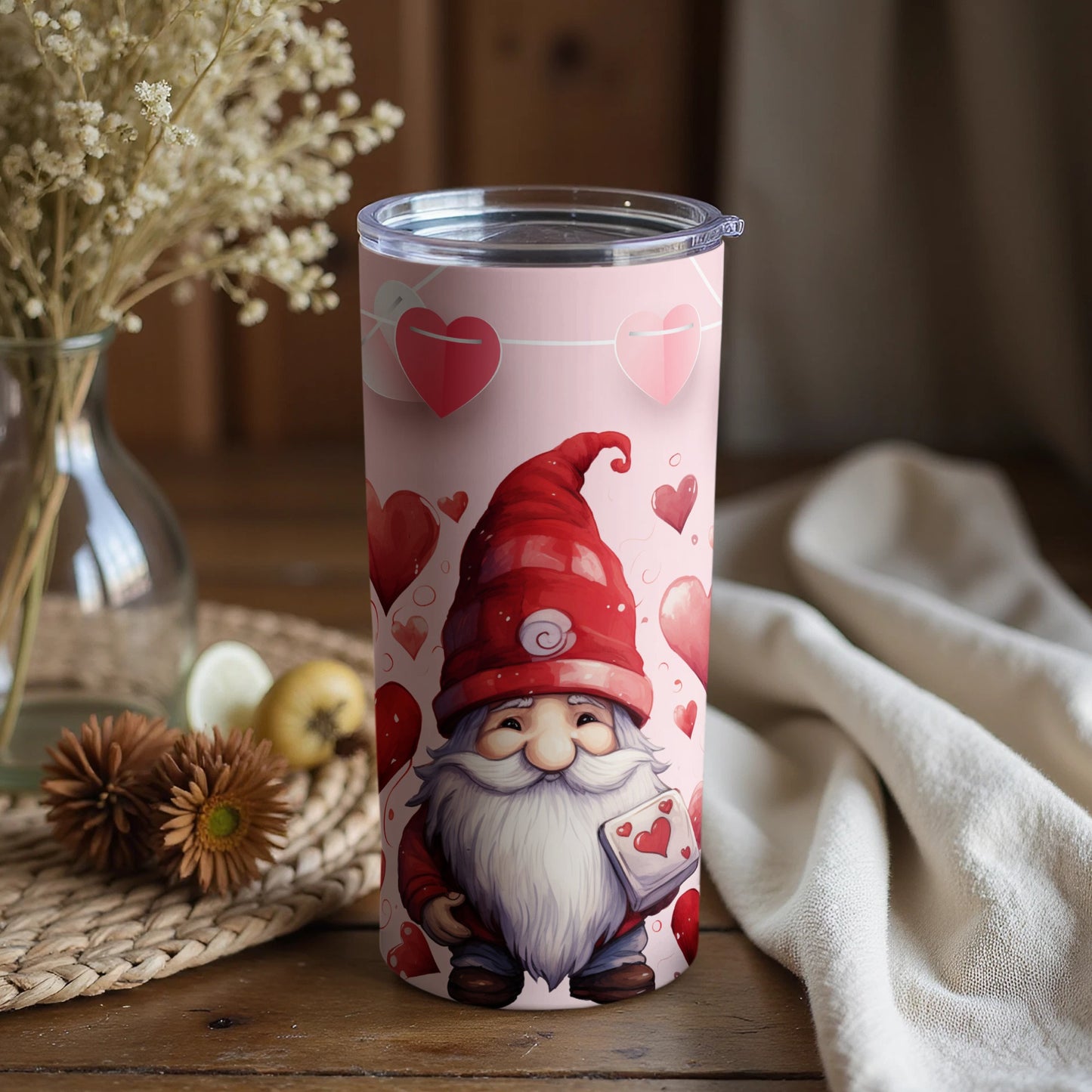 Cute Valentine Gnome with Hearts Tumbler
