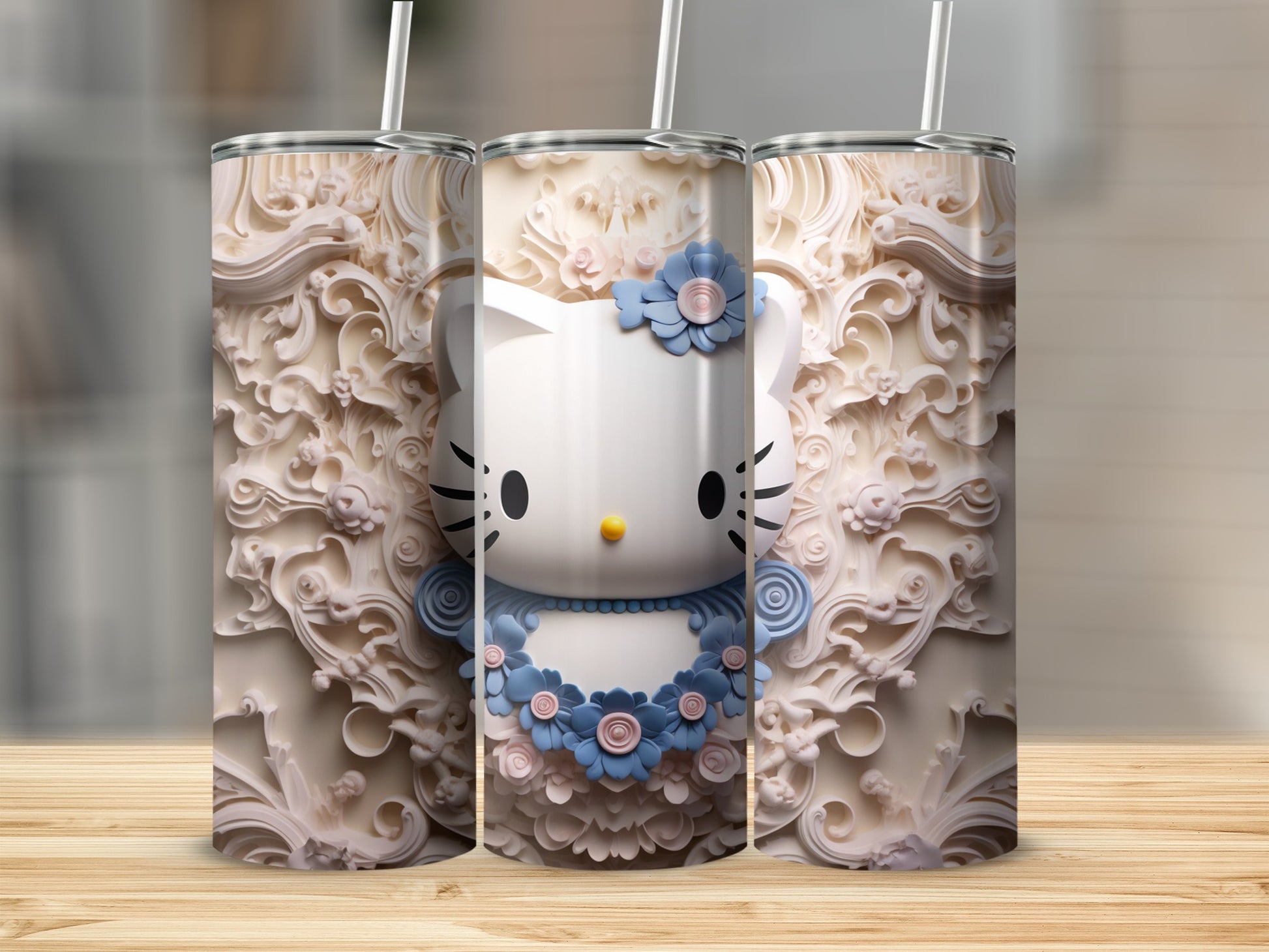 Chic Hello Kitty Tumbler with Floral 3D Decor Theme