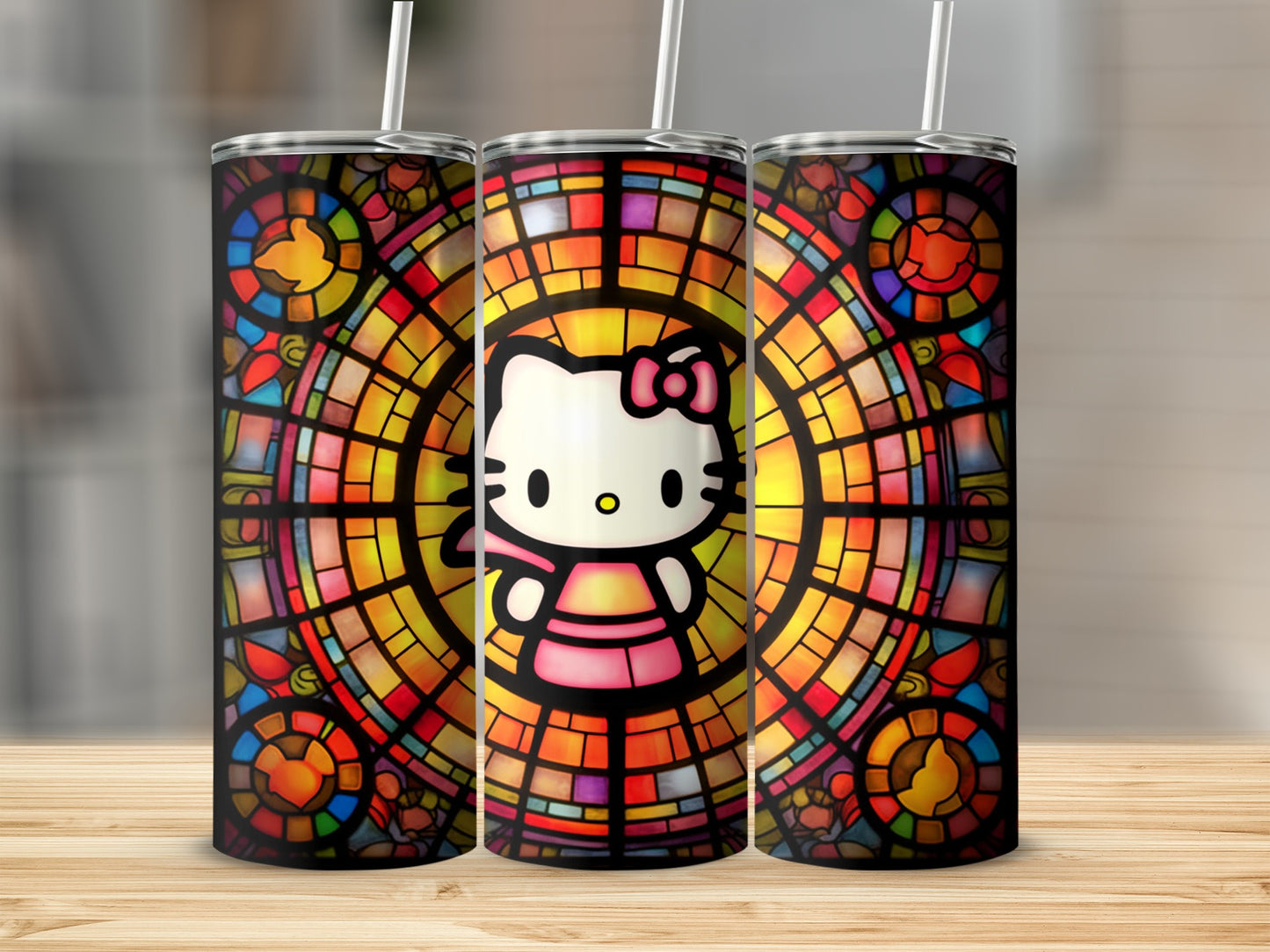 Stained Glass Hello Kitty Design Insulated Tumbler