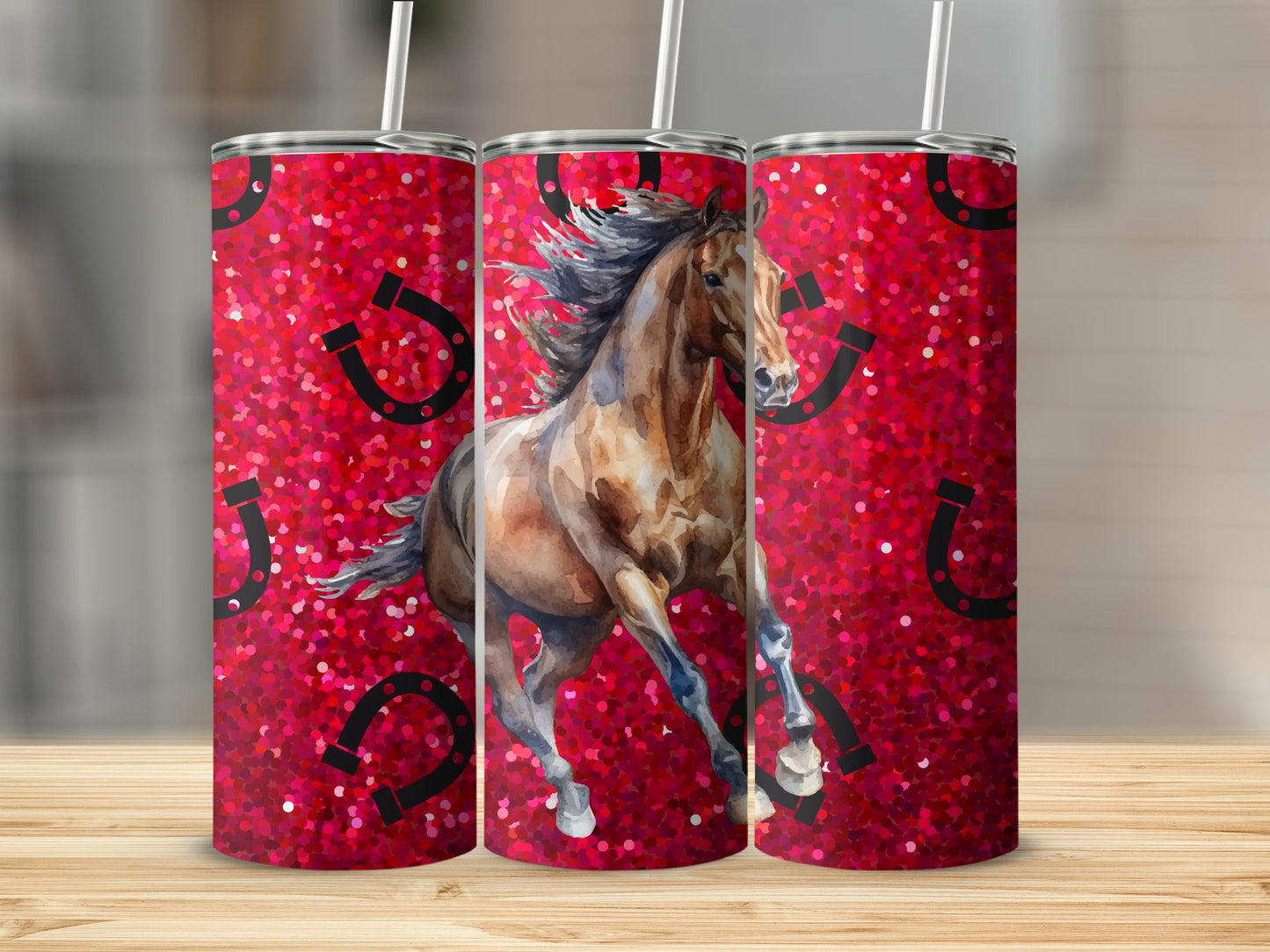 Vibrant Horse Print Red Sparkle Tumblerащё