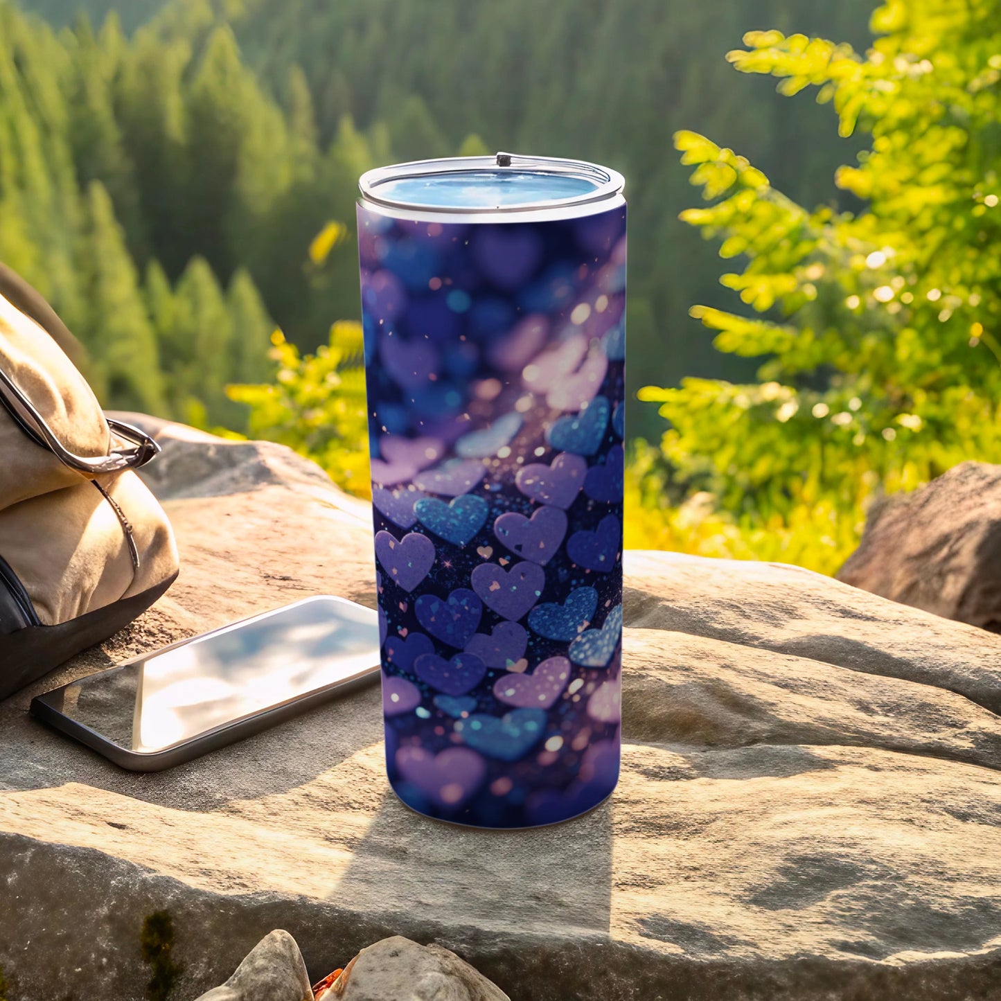 Heart Print Tumbler with Lid Perfect for Outdoor Use