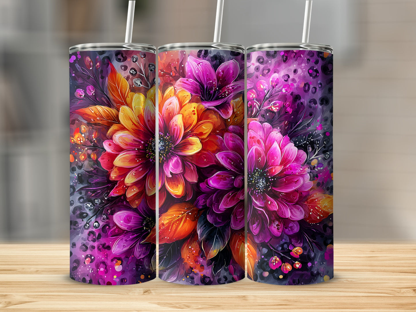 Colorful Floral Tumbler with Vibrant Flower Design