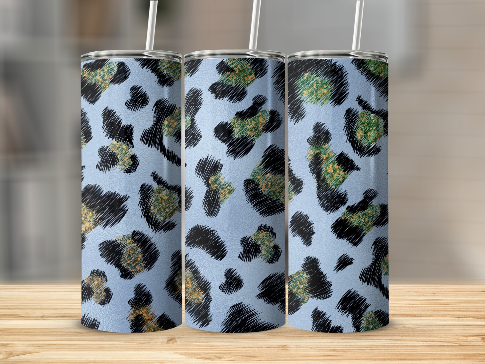 Blue Leopard Print Insulated Tumbler for Beverages