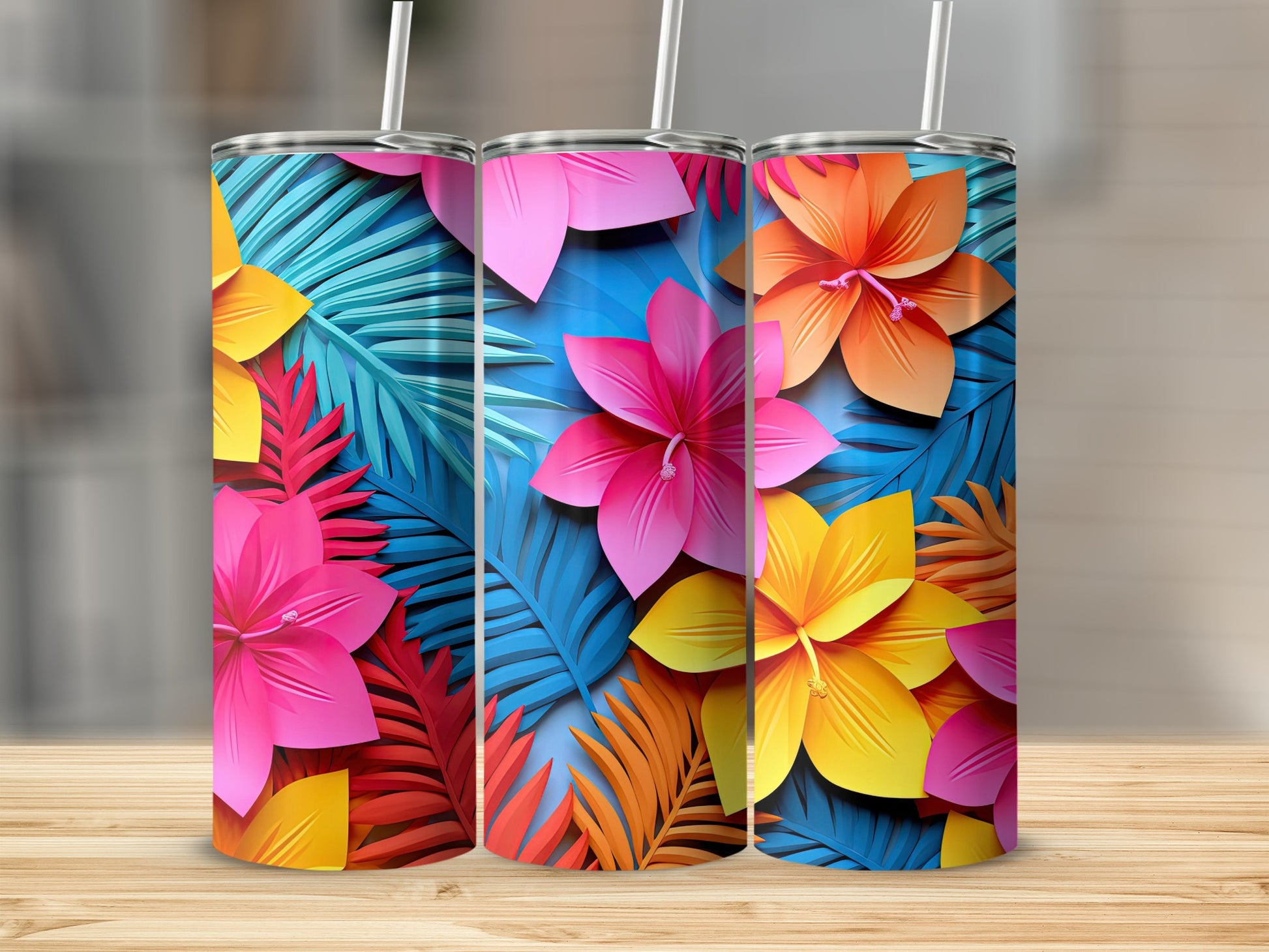 Vibrant Tropical Floral Imagery Colorful Insulated Tumblers