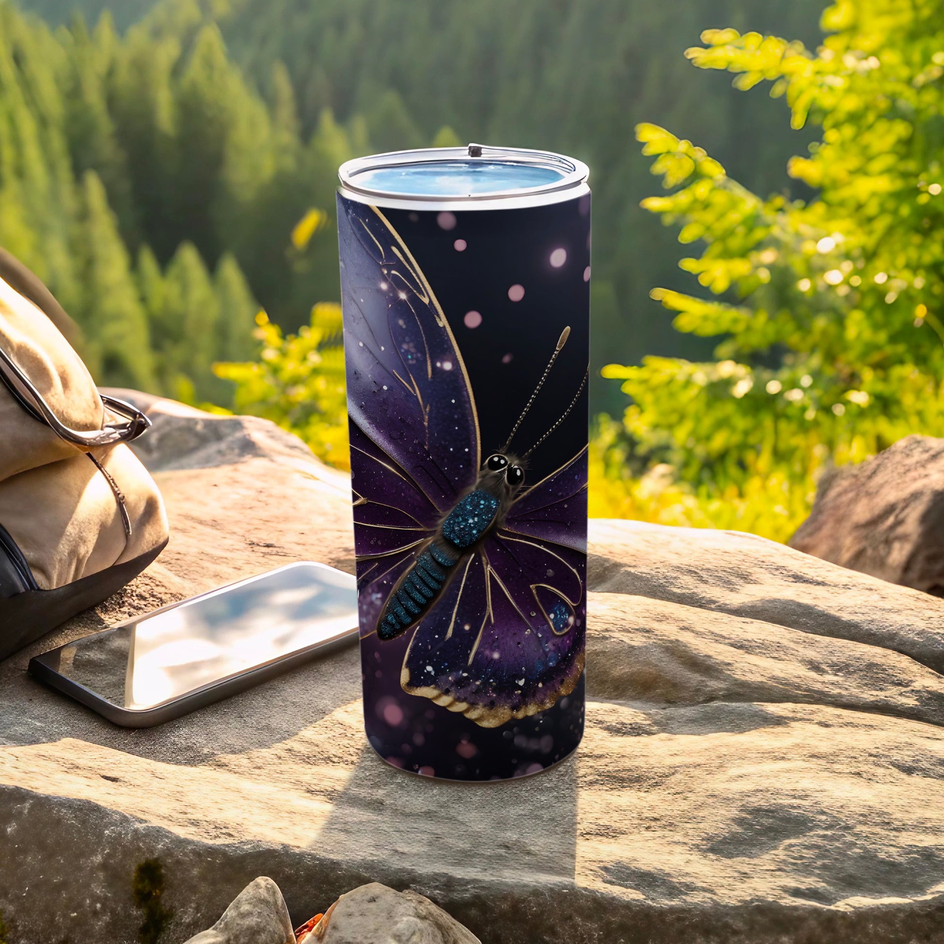 Purple butterfly cosmic starry insulated tumbler product type