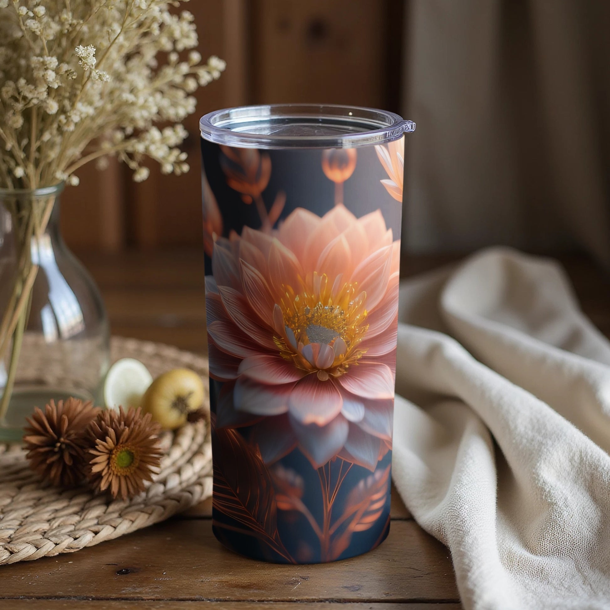Elegant Floral Design Insulated Tumbler for Hot and Cold Drinks