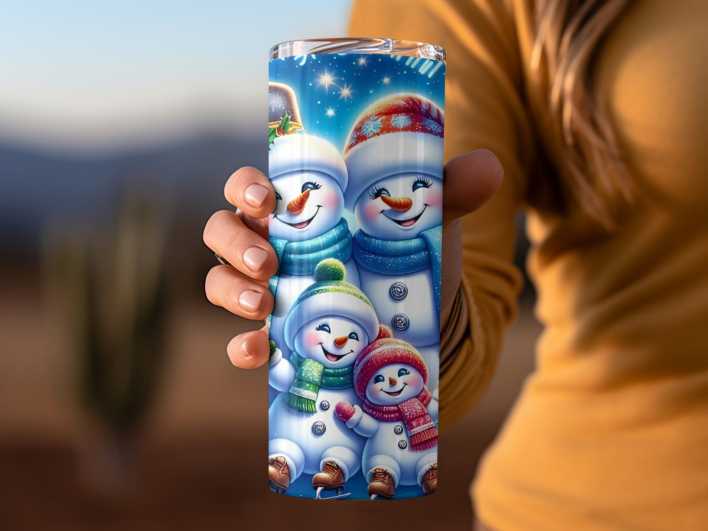 Festive Snowman Family Design Tumbler for Winter Fun
