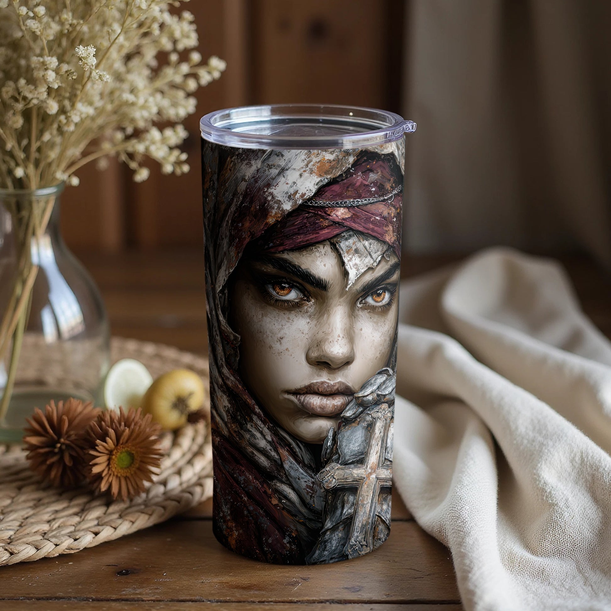 Unique Warrior Face Design Travel Mug
