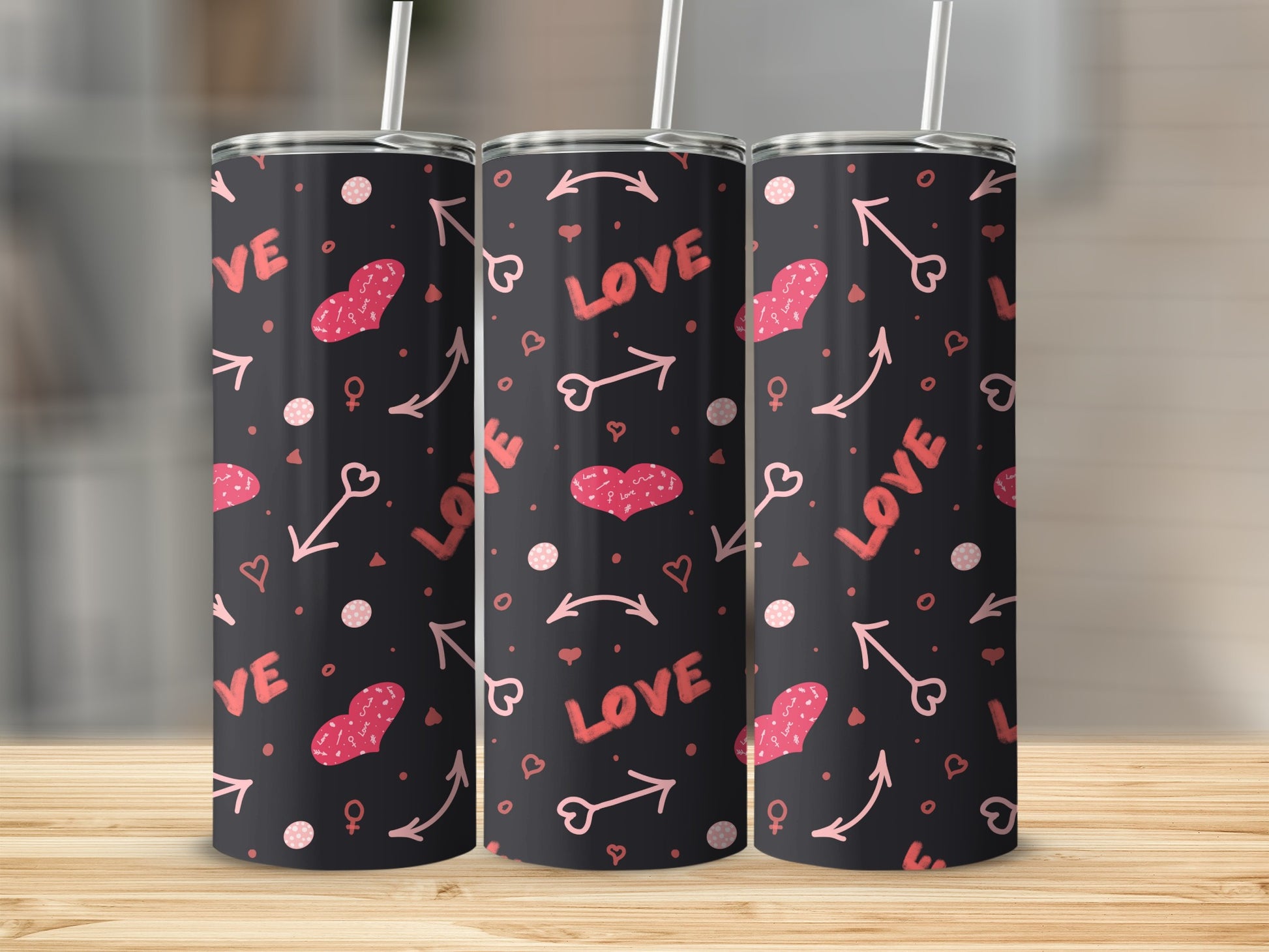 Black and Pink Love and Arrows Design Tumbler