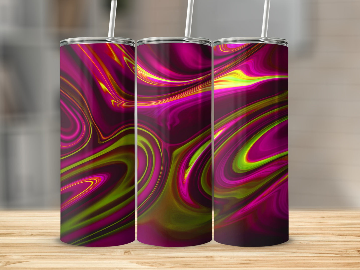 Magenta with Yellow Swirls Design Unique Drink Tumblers