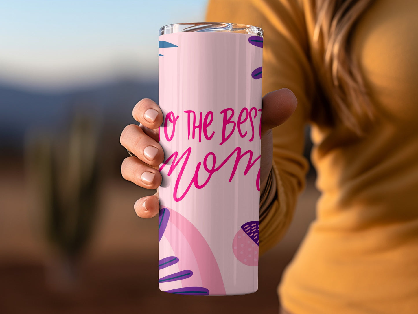 Best Mom Travel Mug with Pink and Violet Design