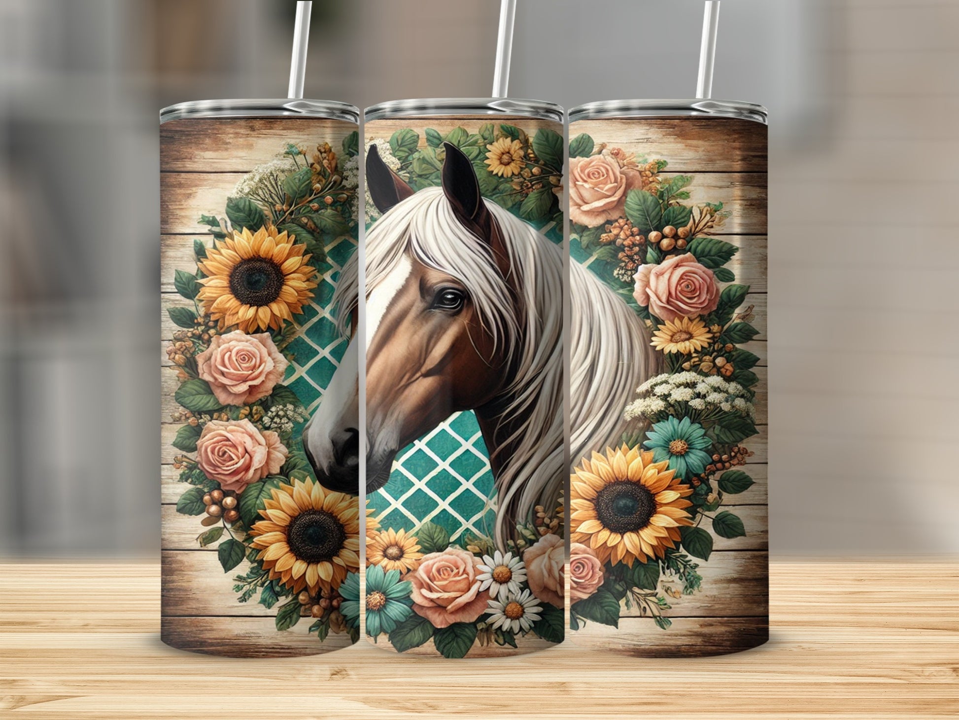 Beautiful Horse with Sunflowers and Roses Tumbler