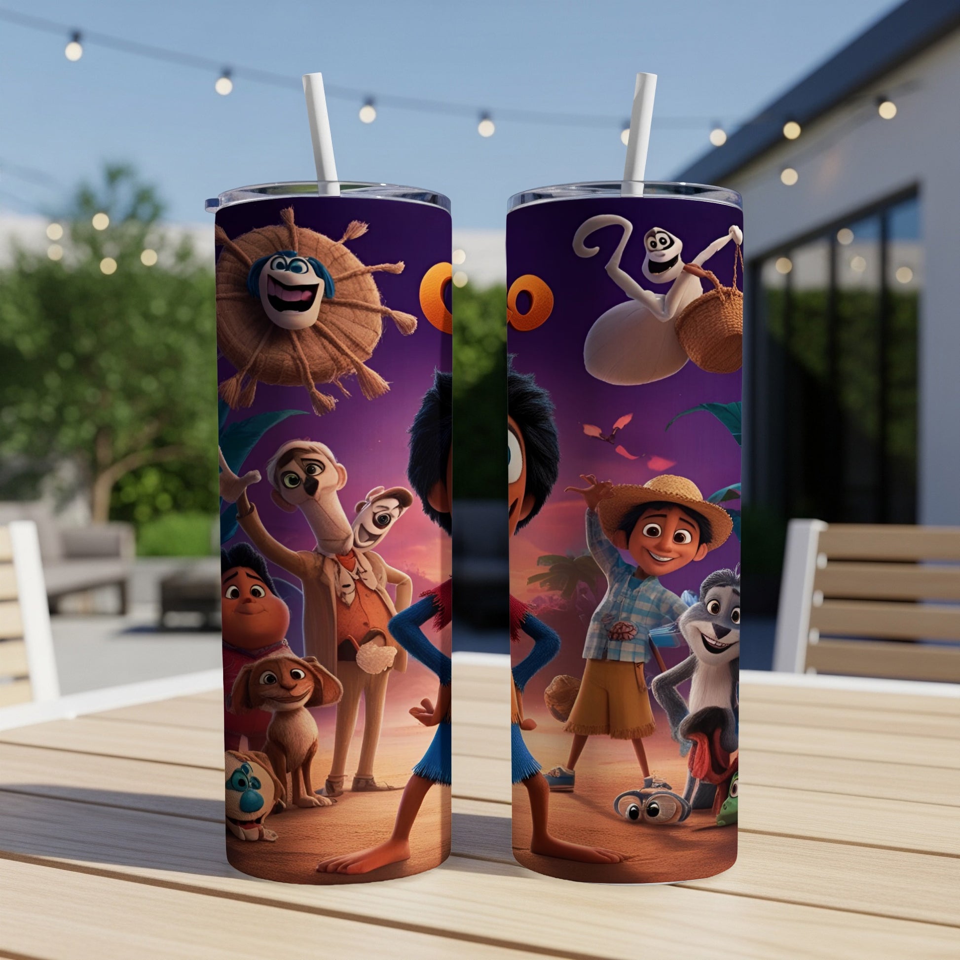 Two animated characters, Migo and George, on movie posters.