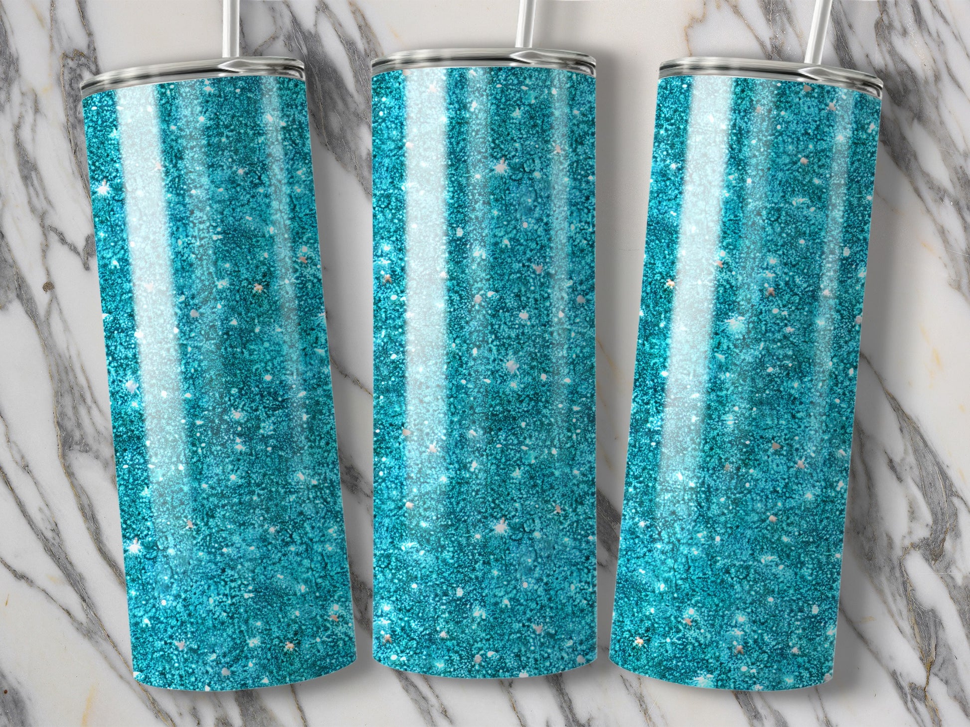 Sparkling Glitter Turquoise Skinny Tumbler