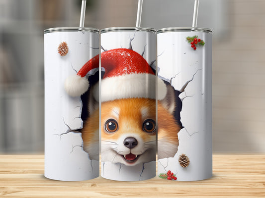 Cute Fox with Santa Hat Cracked Wall Holiday Tumbler