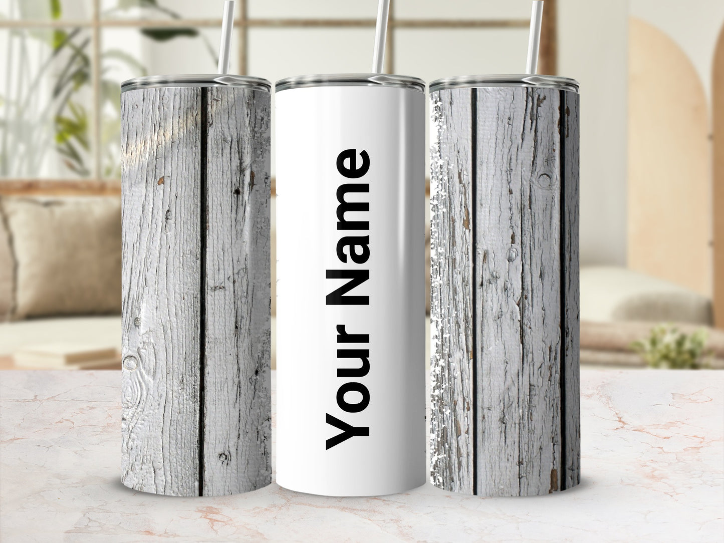 Personalized Rustic Wood Design Tumbler with Name Option