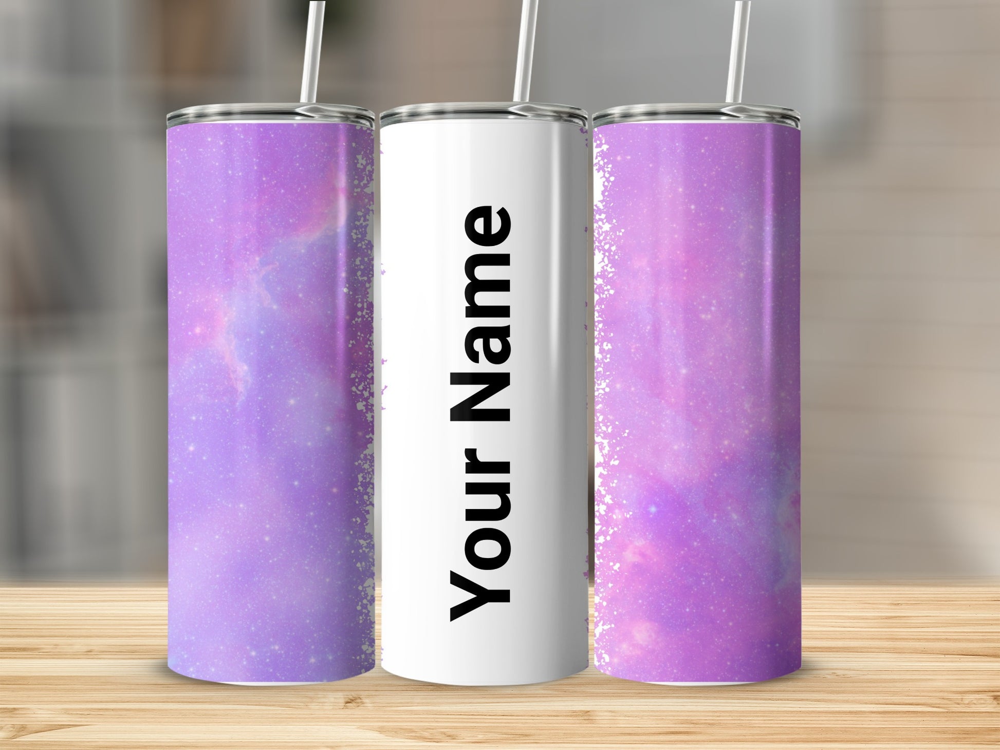 Personalized Purple Nebula Design Tumbler with Straw