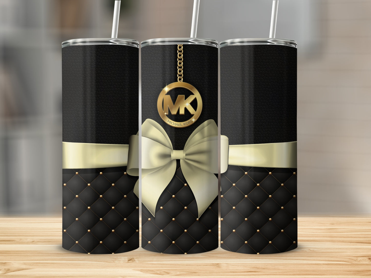 Elegant Black and Gold MK Tumbler with Bow Design