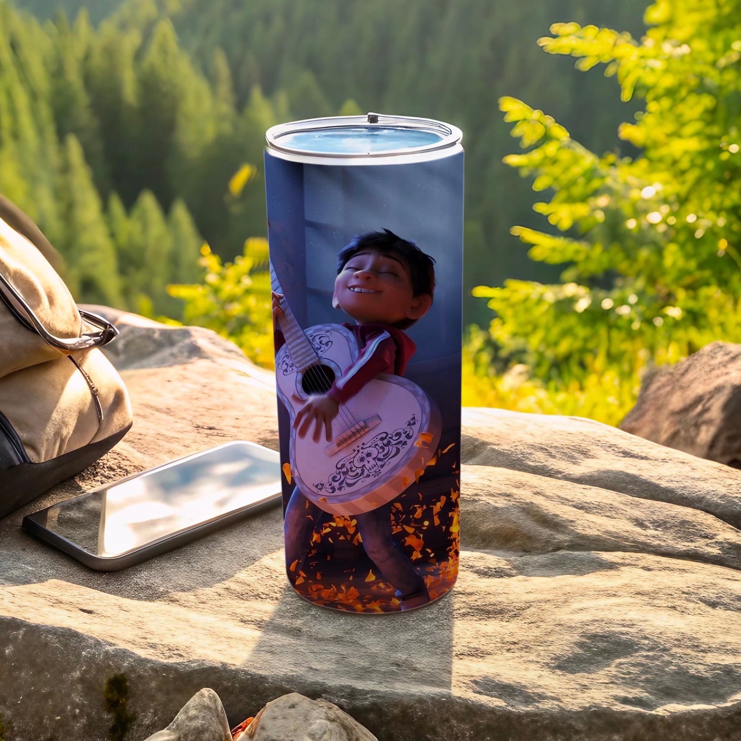 Animated Guitar Playing Boy Scene Design Tumbler