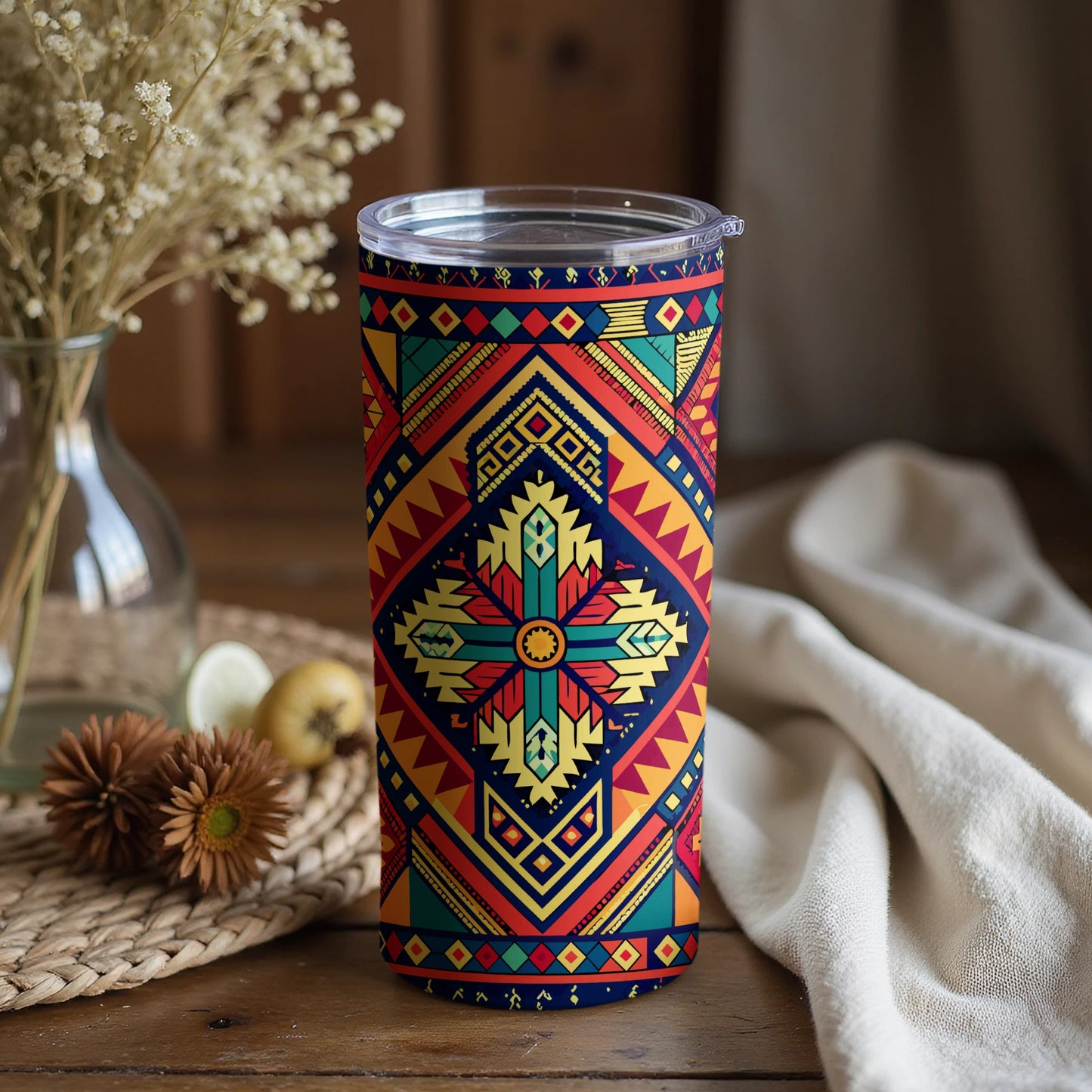 Vibrant Geometric Pattern Insulated Tumbler Cup