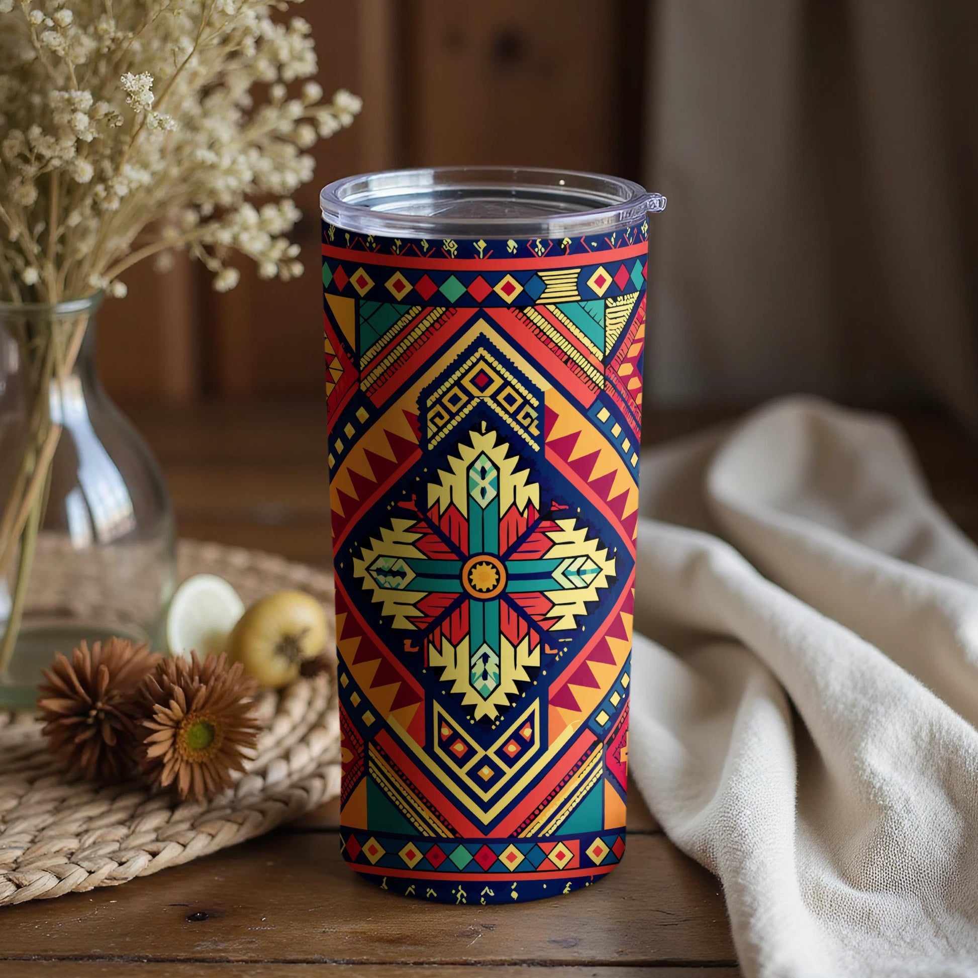 Vibrant Geometric Pattern Insulated Tumbler Cup