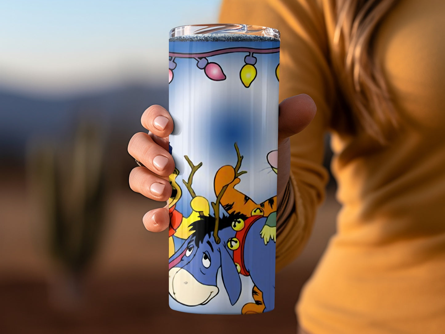 Winnie the Pooh characters Christmas Winter scene Tumblers