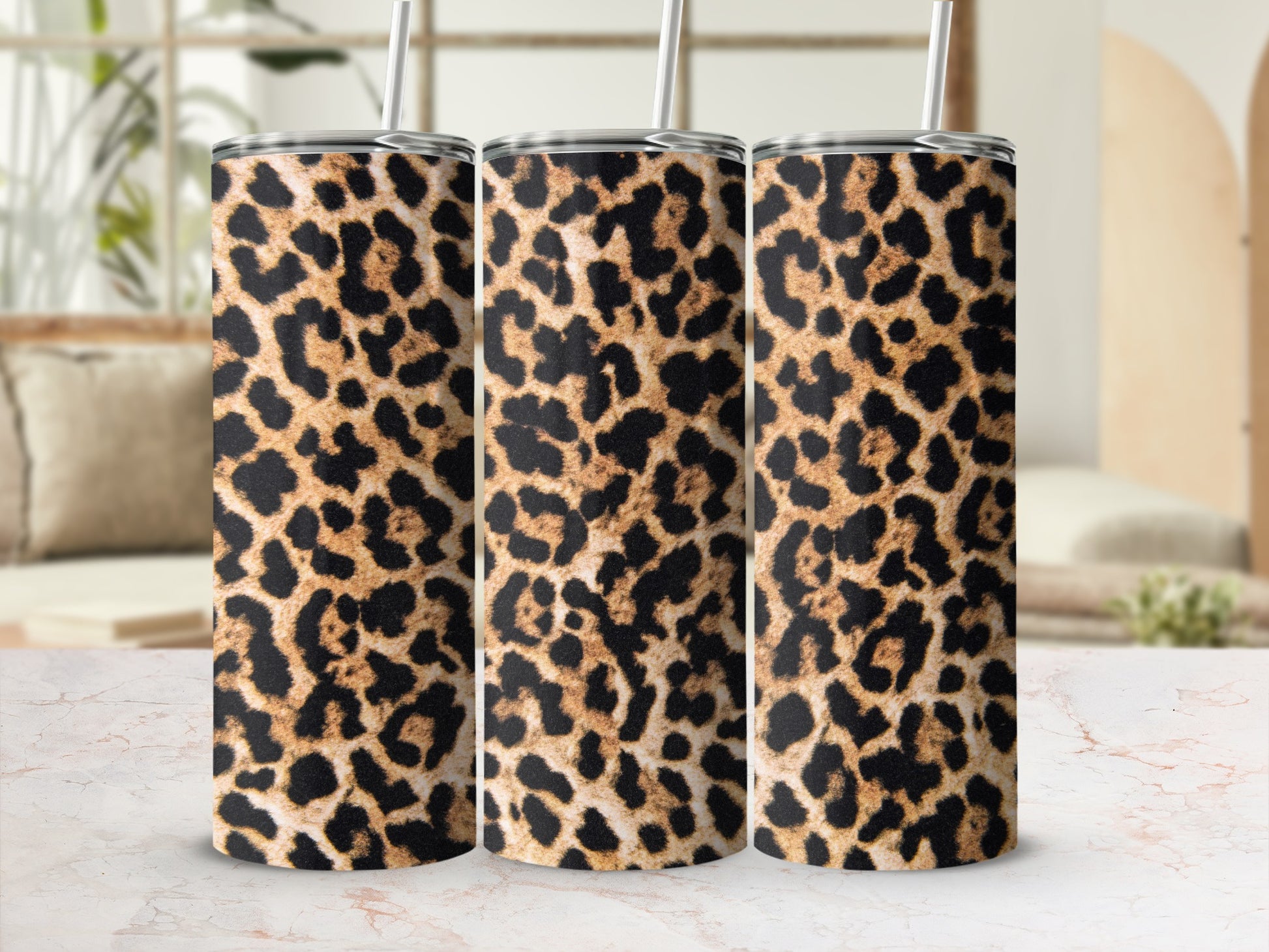 Leopard Print Tumbler with Straw Trendy Drinkware