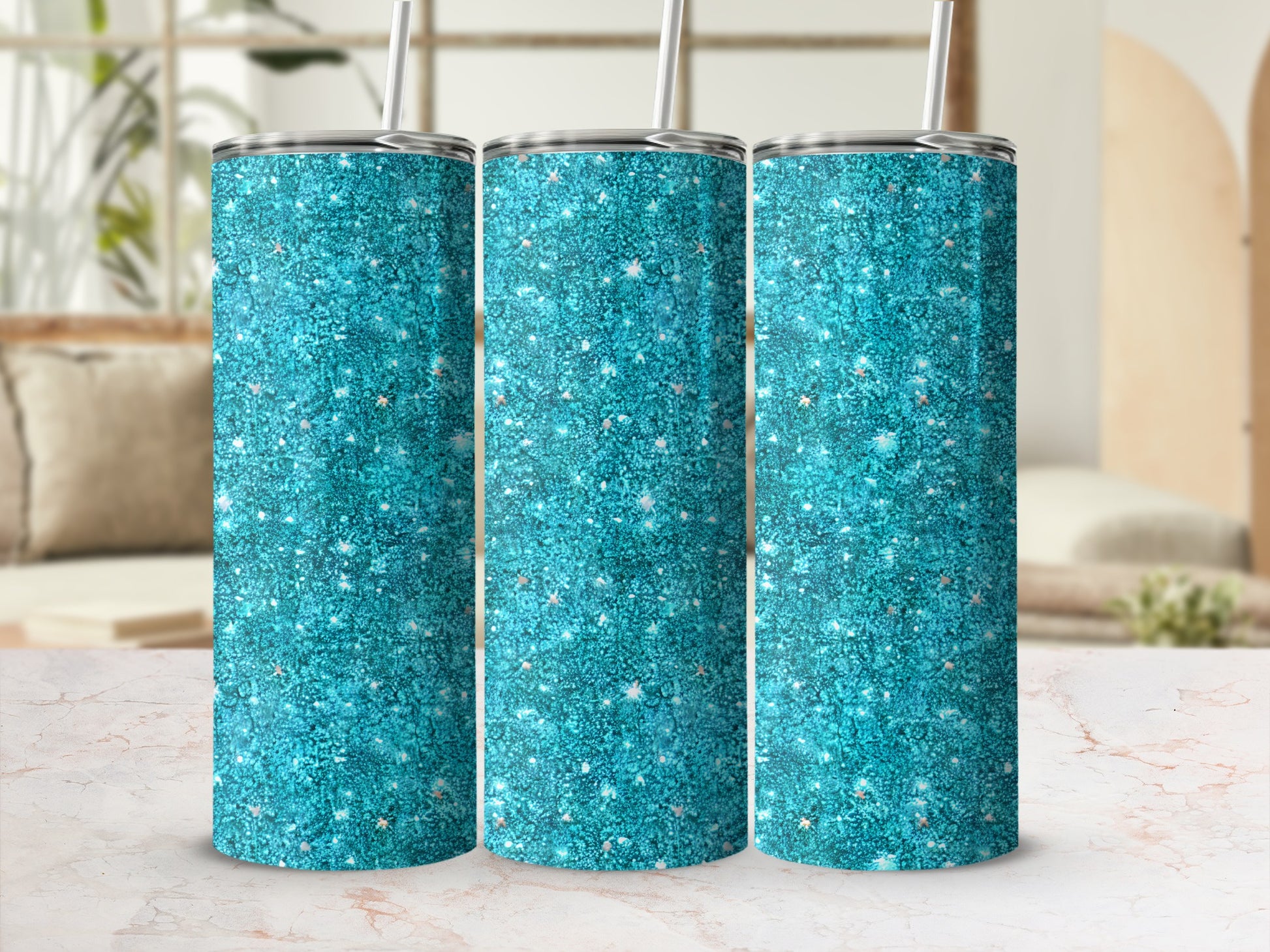 Sparkling Teal Blue Glitter Design Tumbler Product