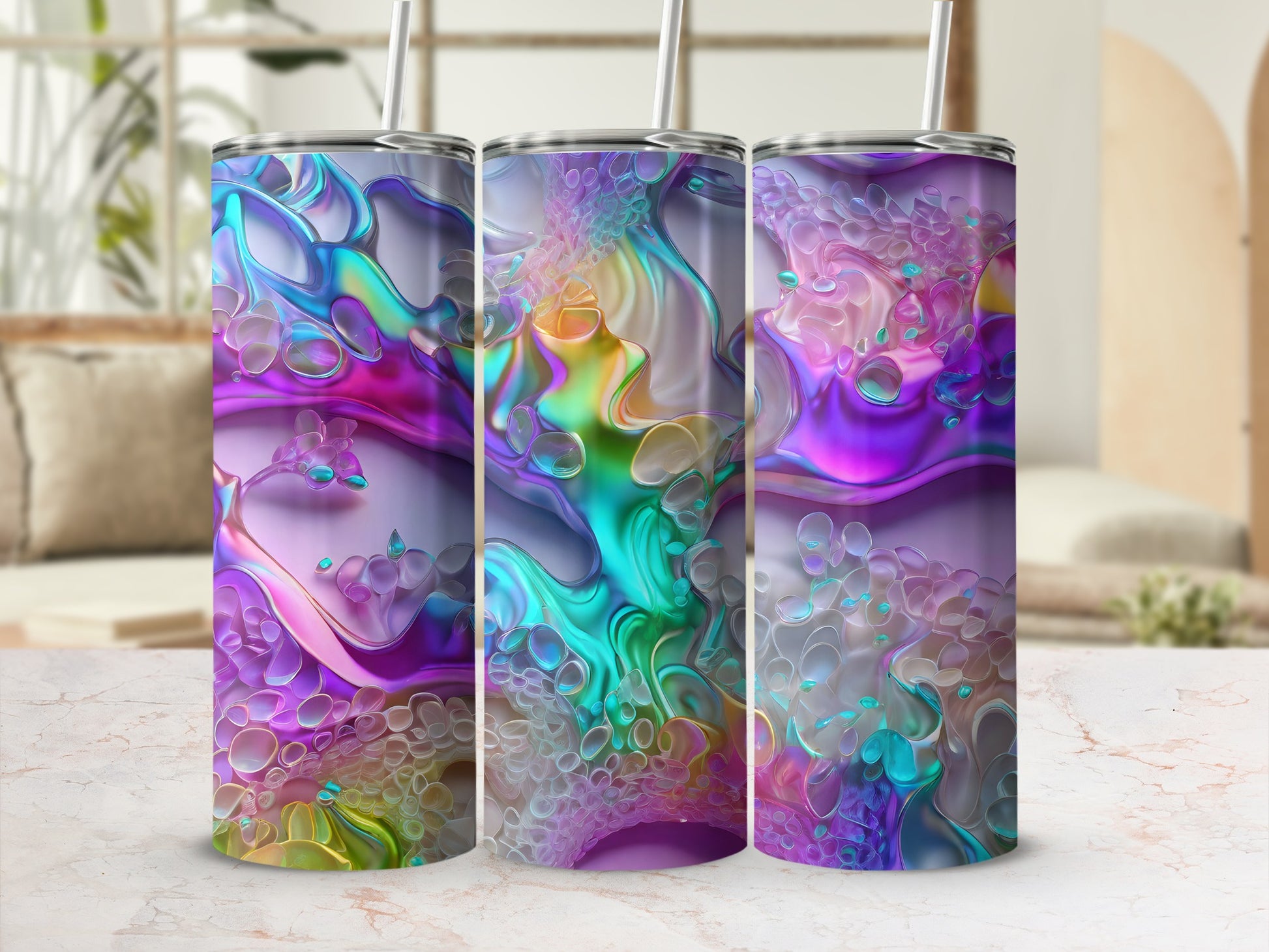 Vibrant Abstract Colorful Bubble Art Large Tumbler