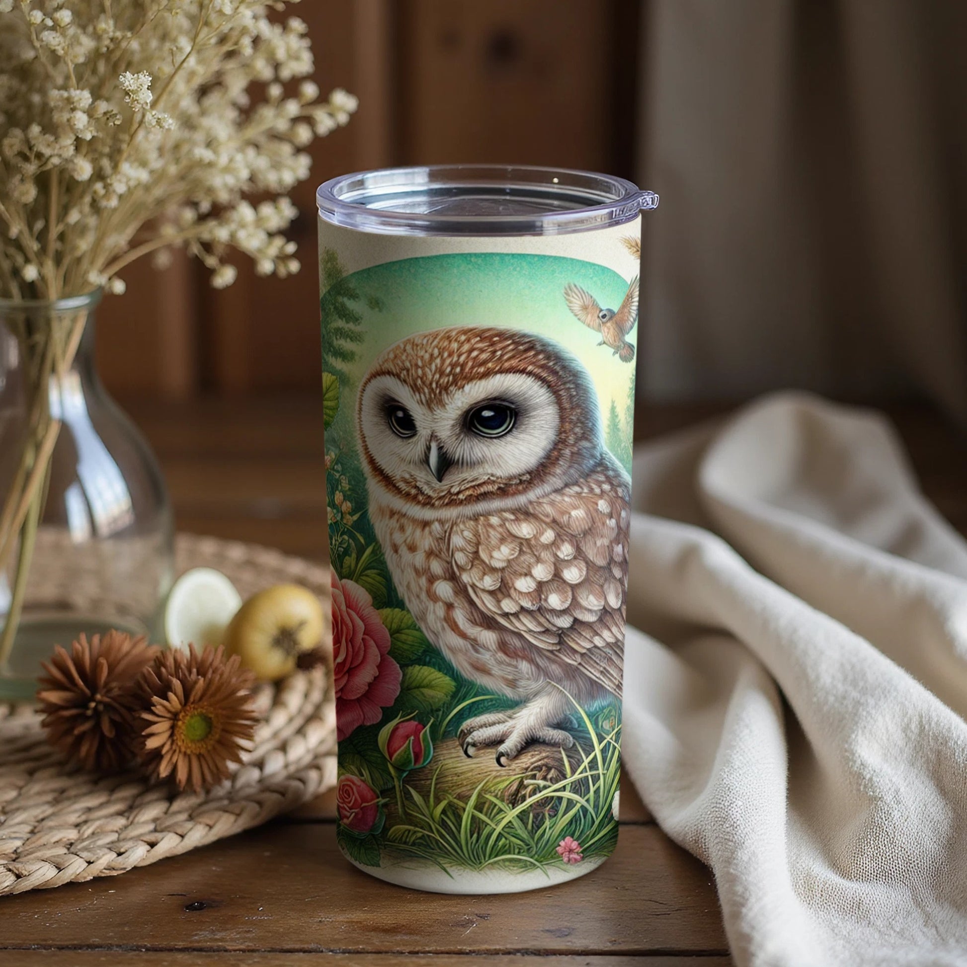 Elegant Owl Art Design Tall Tumbler for Everyday Use