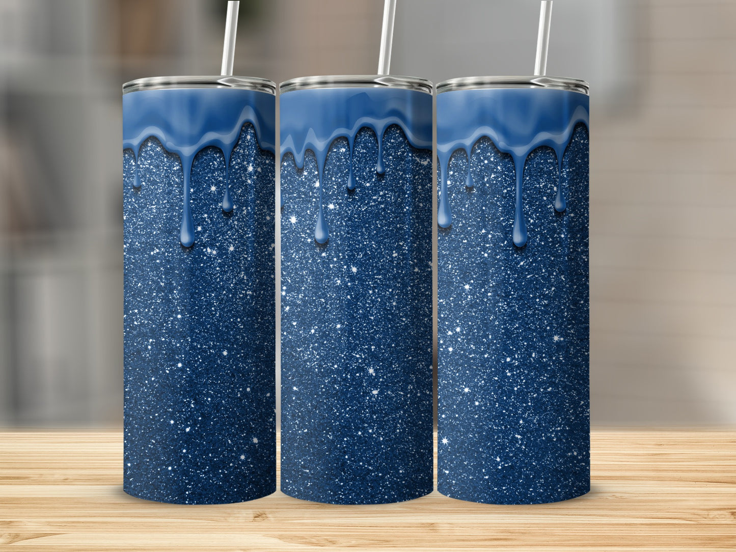 Elegant Blue Sparkle Tumbler with Dripping Design