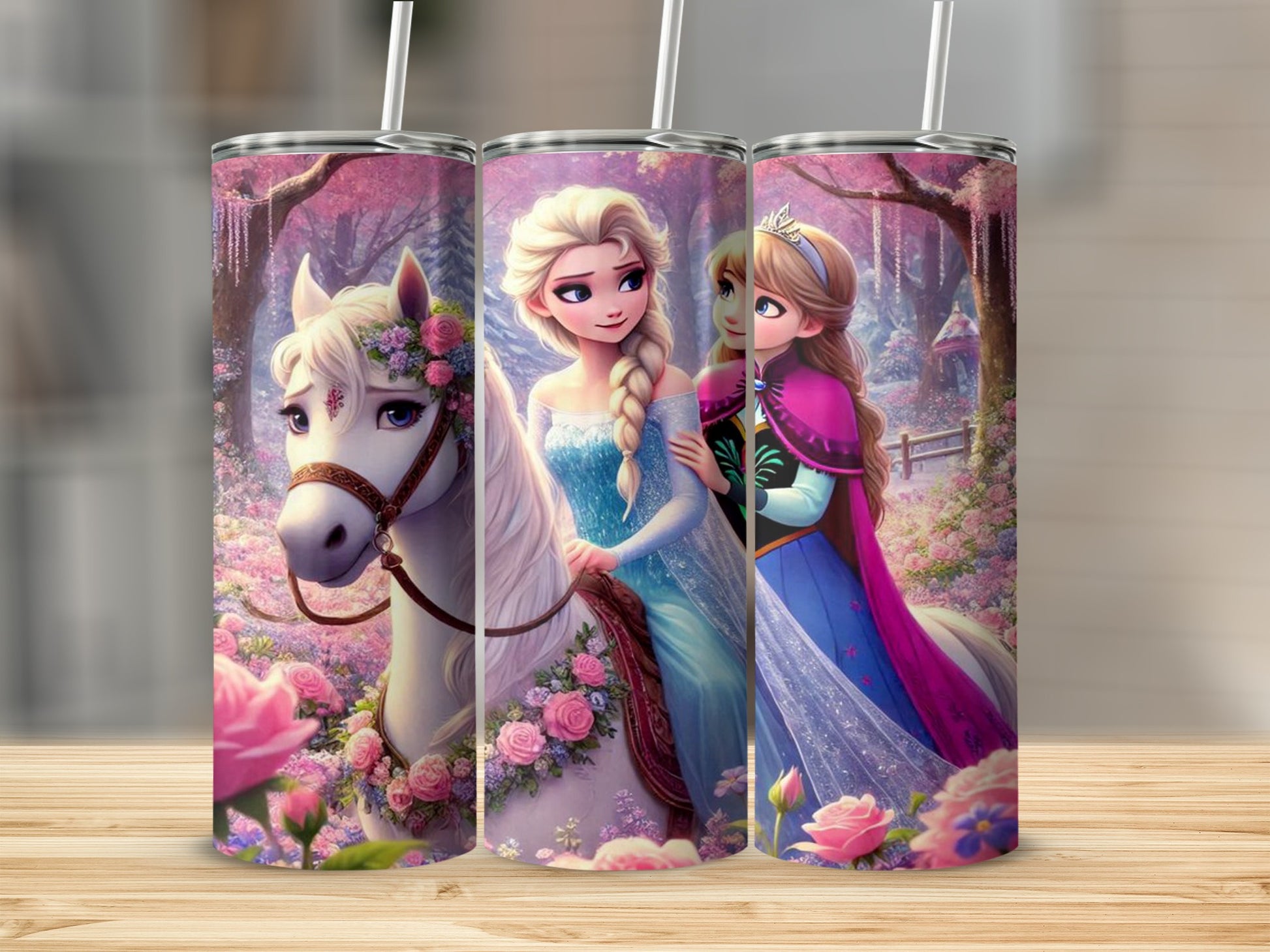 Enchanted Forest Princess Sisters Tumbler With Straw