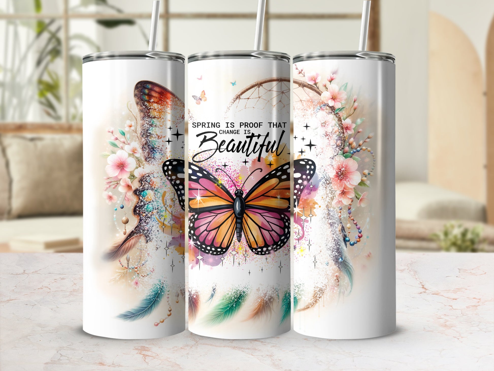 Spring Butterfly Illustration Design Tumbler