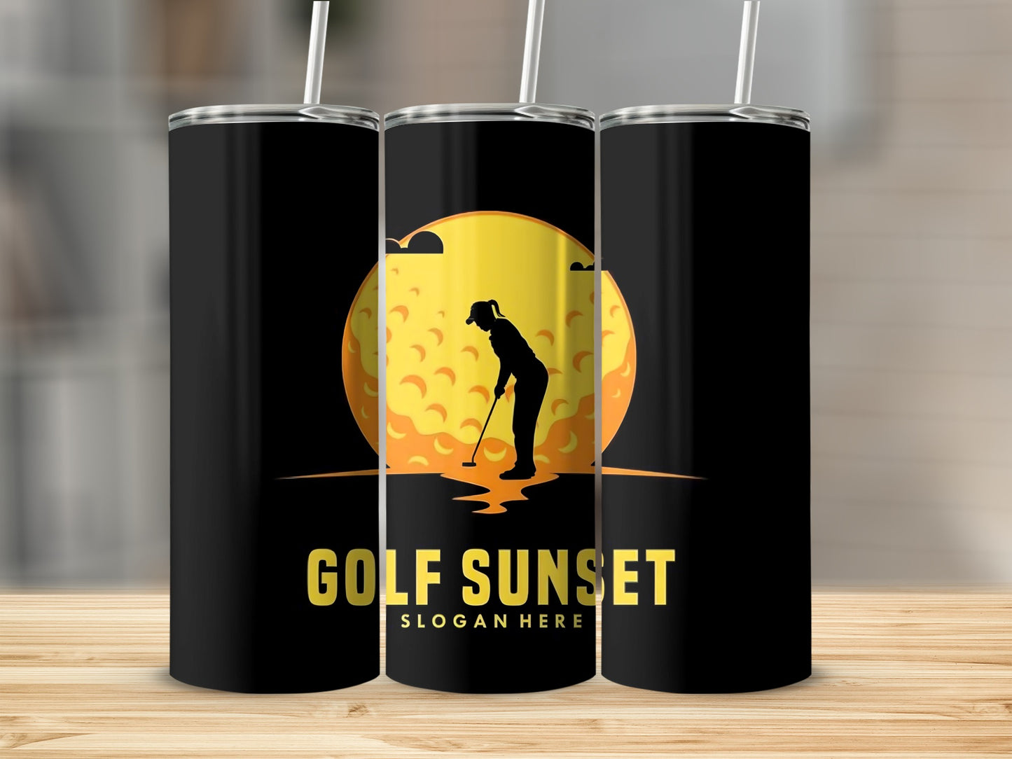 Golf Sunset Graphic Thermos Flask with Straw