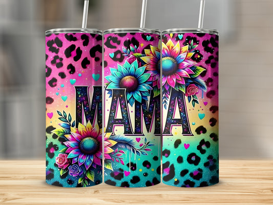 Vibrant Floral Leopard Print MAMA Tumbler Cup