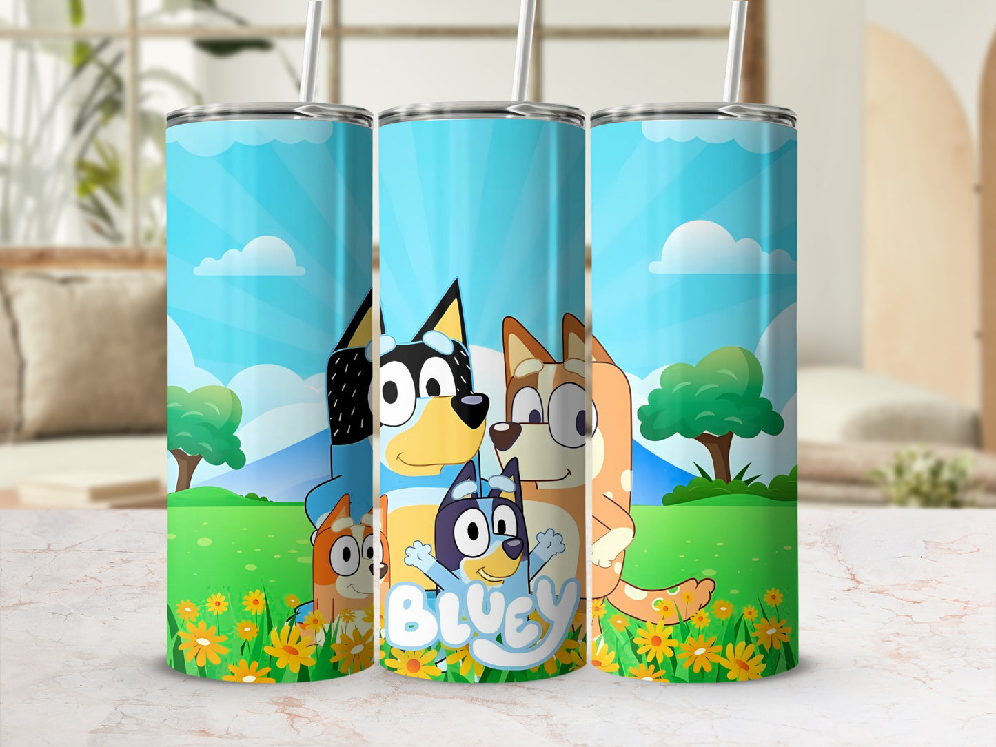 Bluey Family Cartoon Printed Travel Tumbler