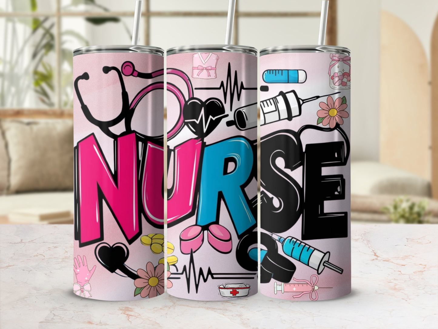 Cute Nurse-themed Design Tumbler with Straw Product