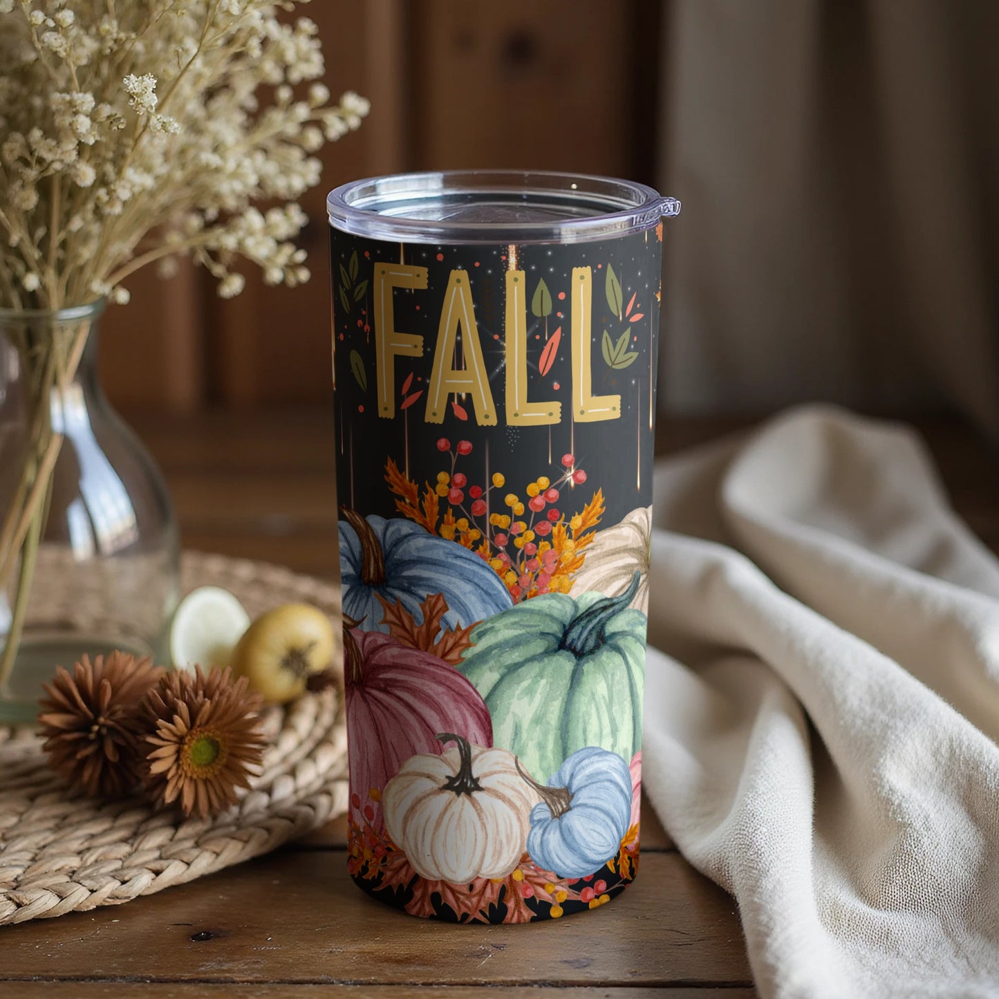 Fall Themed Colorful Pumpkin Illustration Tumbler