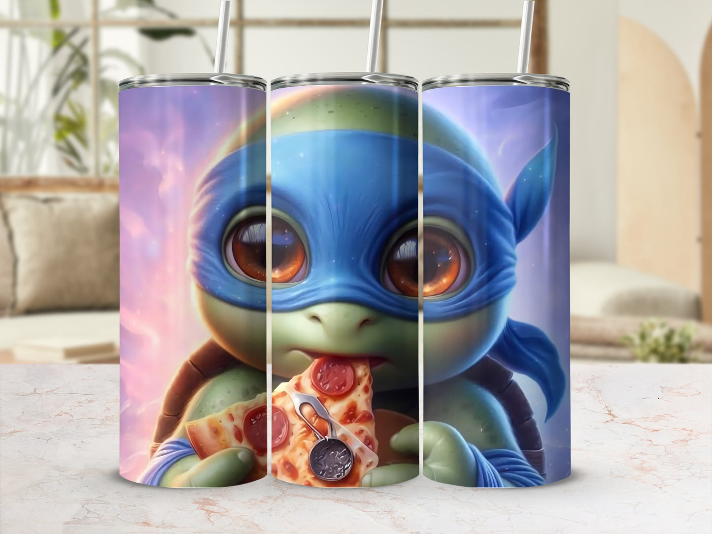 Adorable Blue Mask Turtle Drinking Cup Tumbler